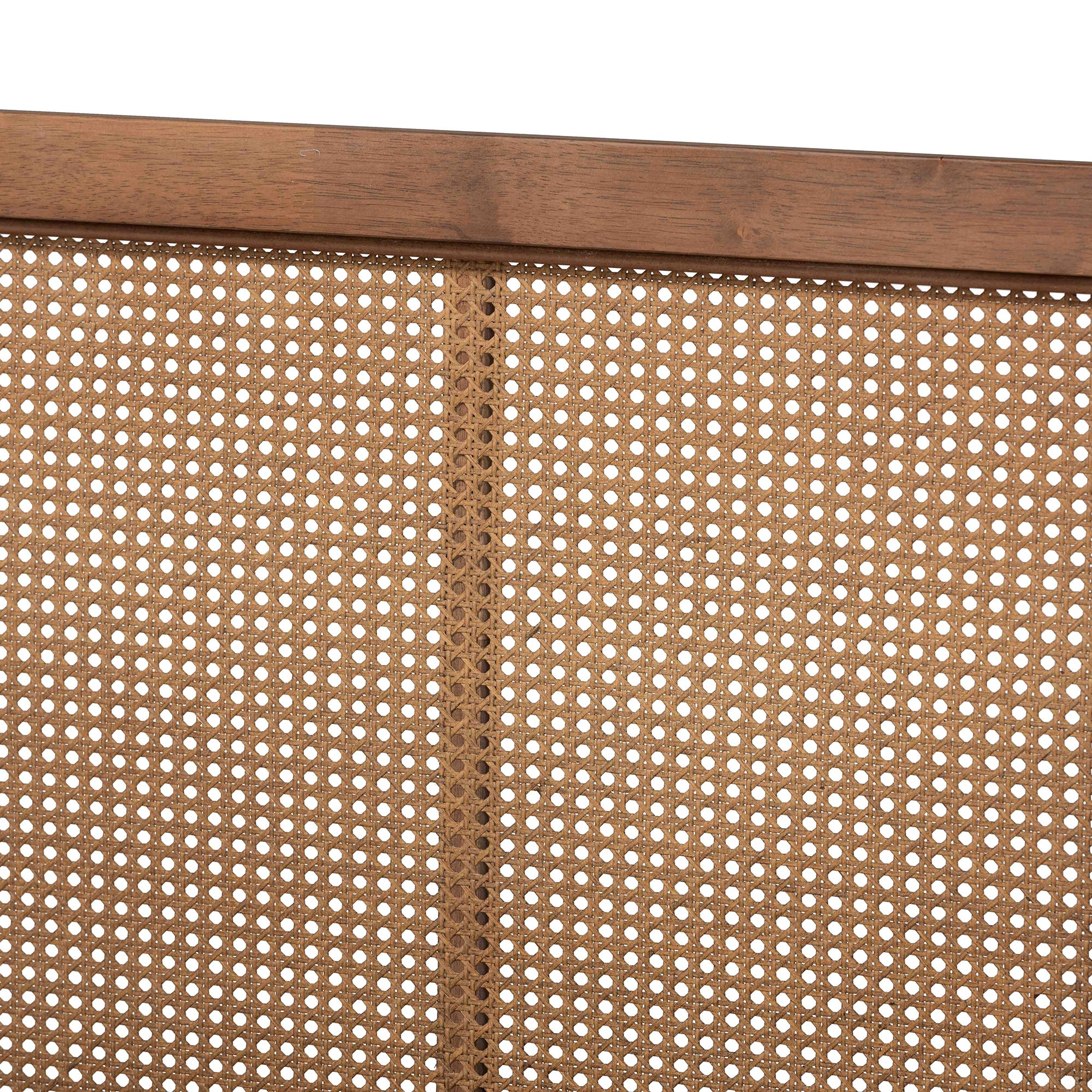 Baxton Studio Redmond Mid-Century Modern Walnut Brown Finished Wood and Synthetic Rattan Queen Size Platform Bed