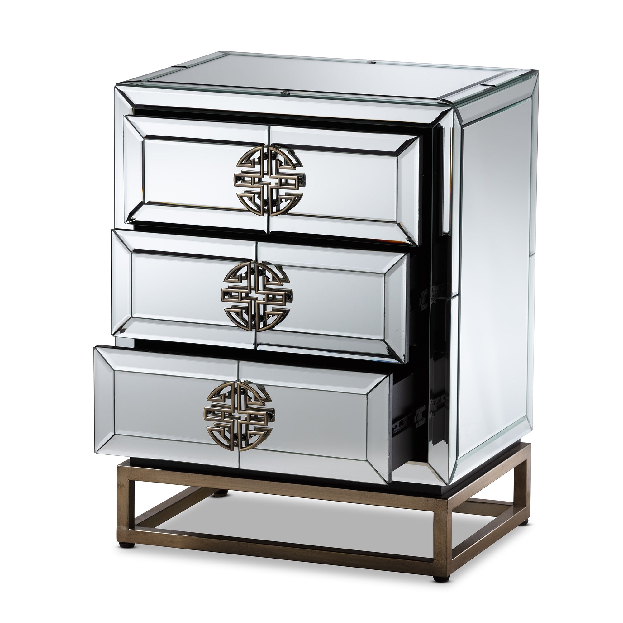 Baxton Studio Laken Contemporary Glam and Luxe Mirrored and Antique Bronze Finished 3-Drawer End Table
