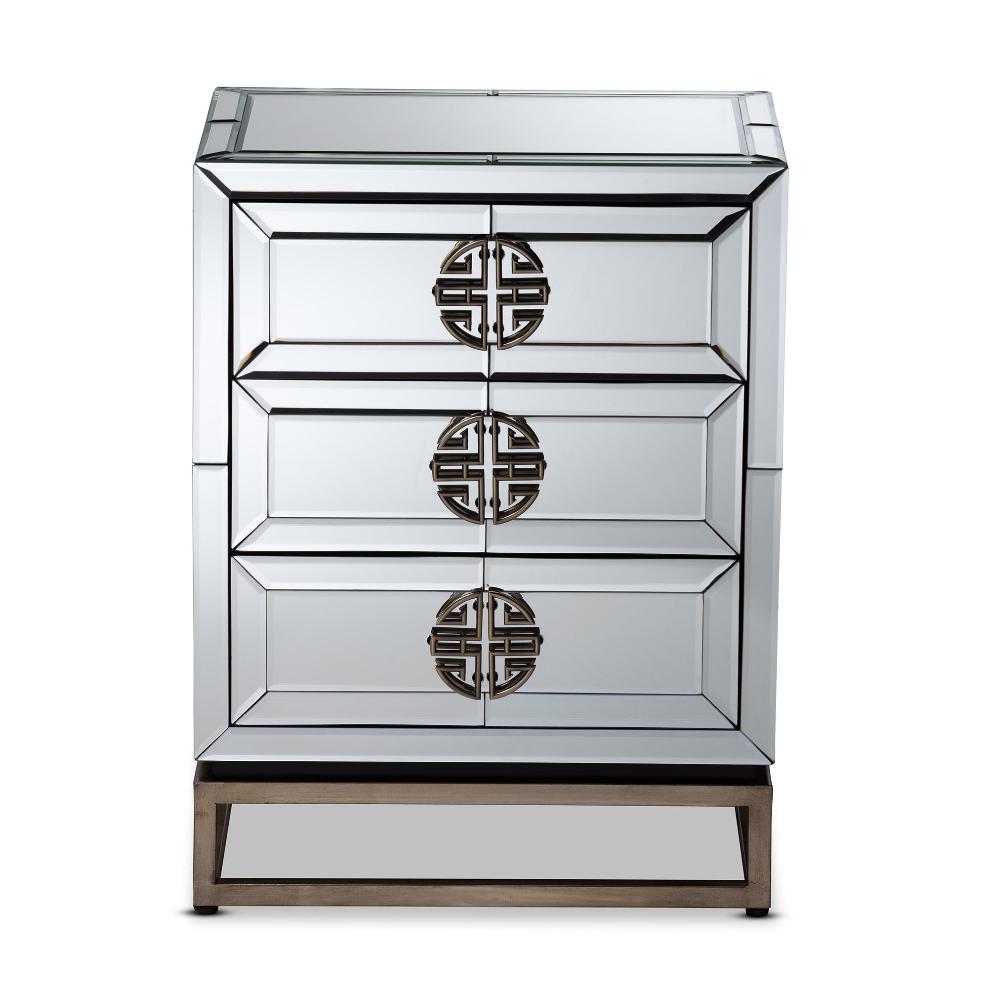 Baxton Studio Laken Contemporary Glam and Luxe Mirrored and Antique Bronze Finished 3-Drawer End Table
