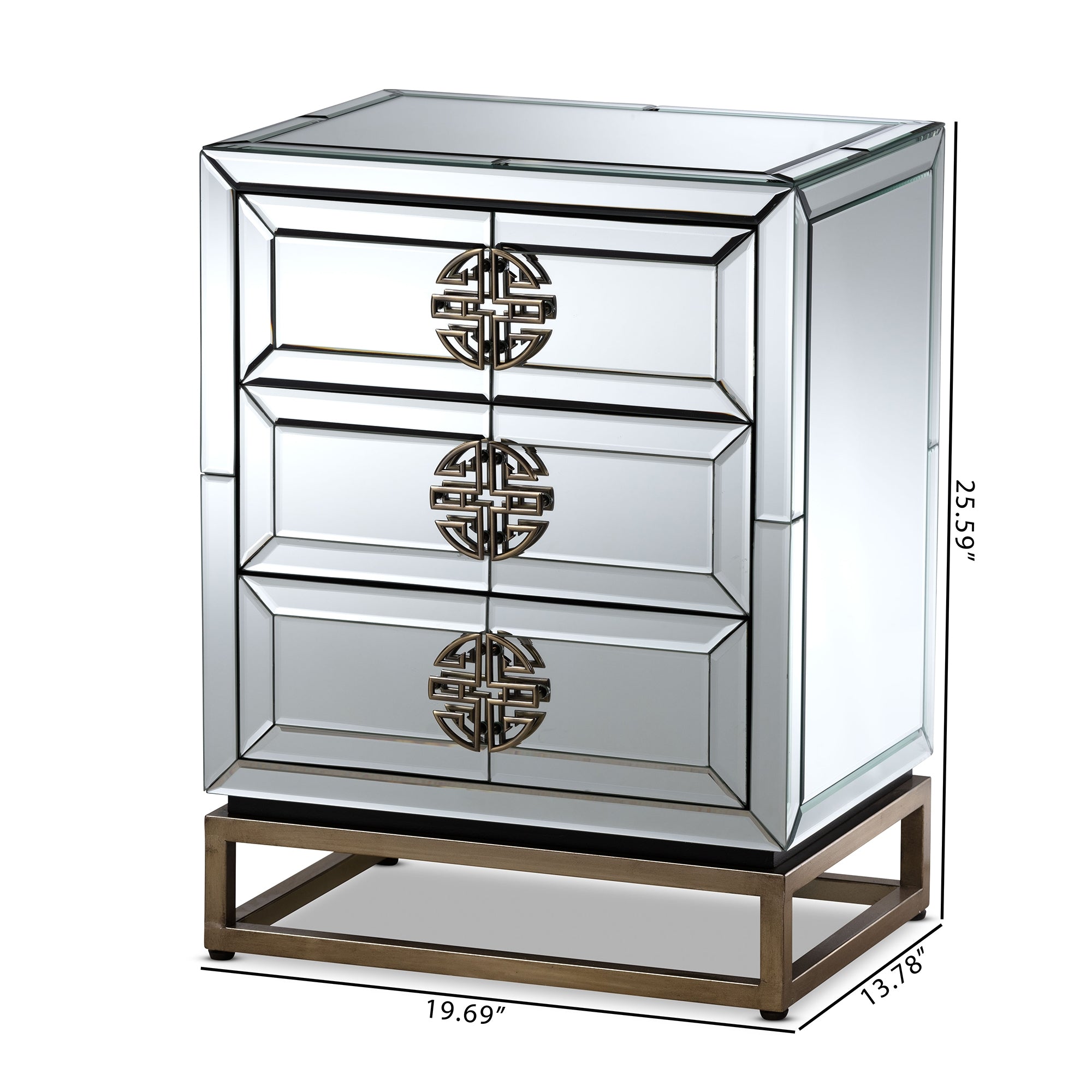 Baxton Studio Laken Contemporary Glam and Luxe Mirrored and Antique Bronze Finished 3-Drawer End Table