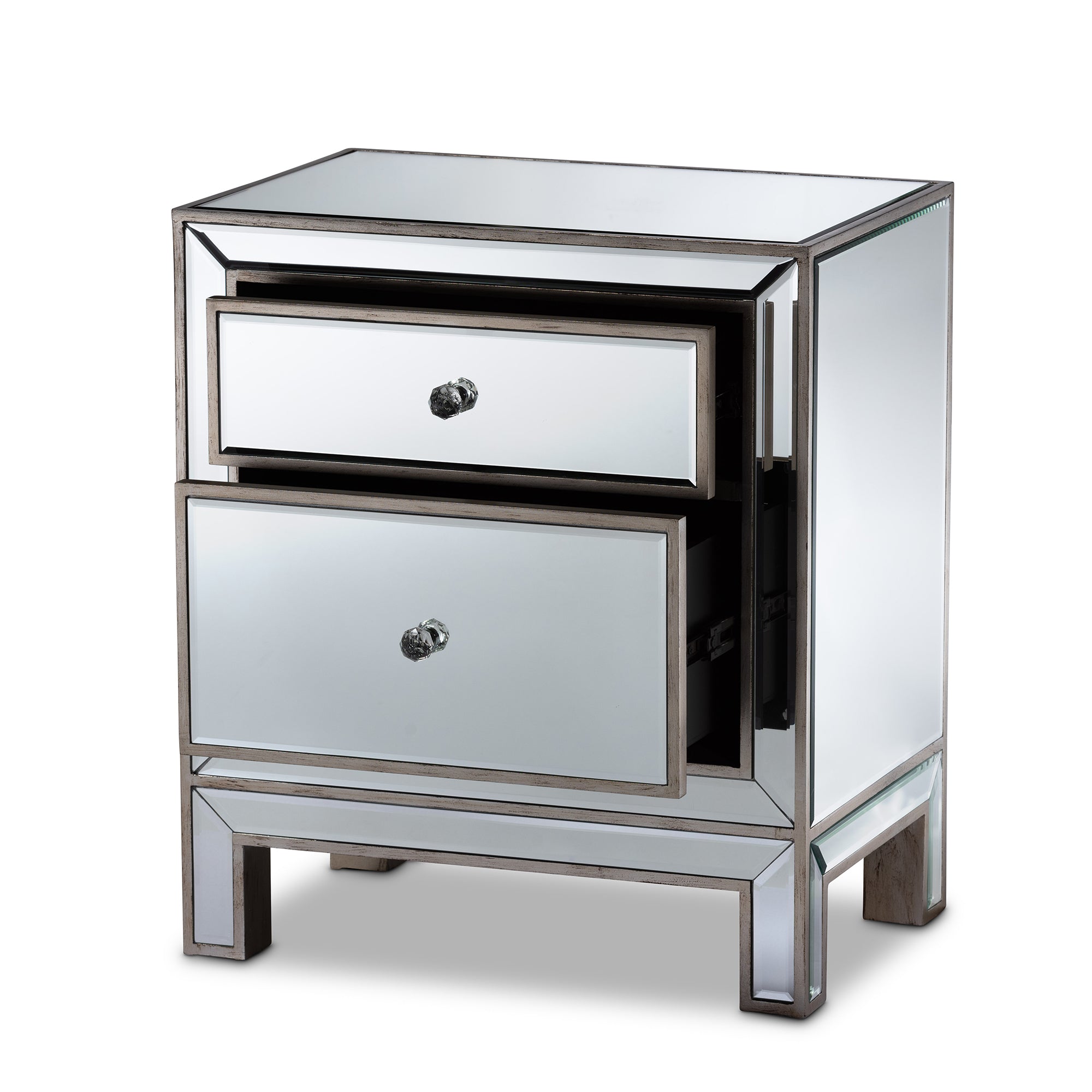 Baxton Studio Fadri Contemporary Glam and Luxe Mirrored 2-Drawer End Table