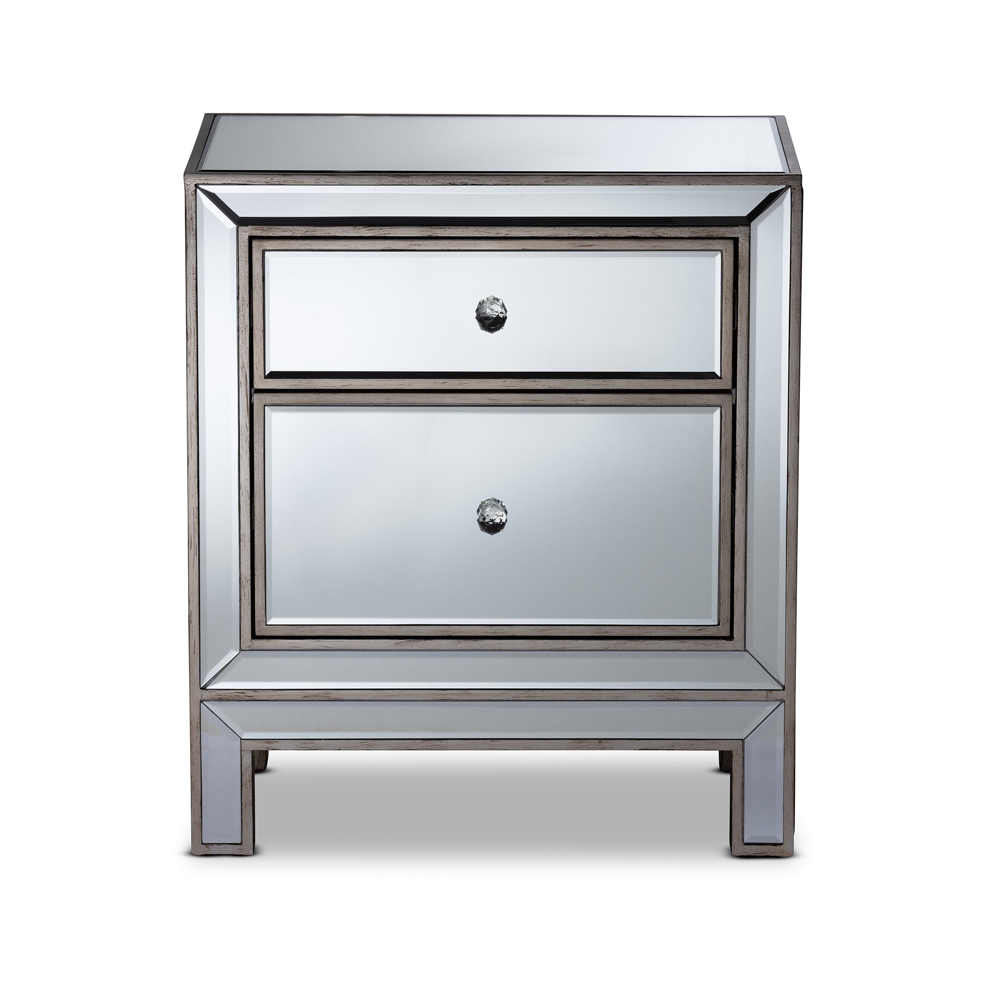 Baxton Studio Fadri Contemporary Glam and Luxe Mirrored 2-Drawer End Table