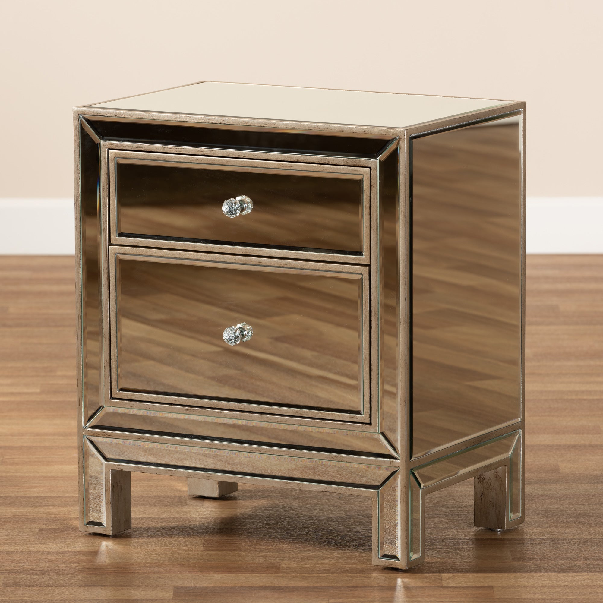 Baxton Studio Fadri Contemporary Glam and Luxe Mirrored 2-Drawer End Table