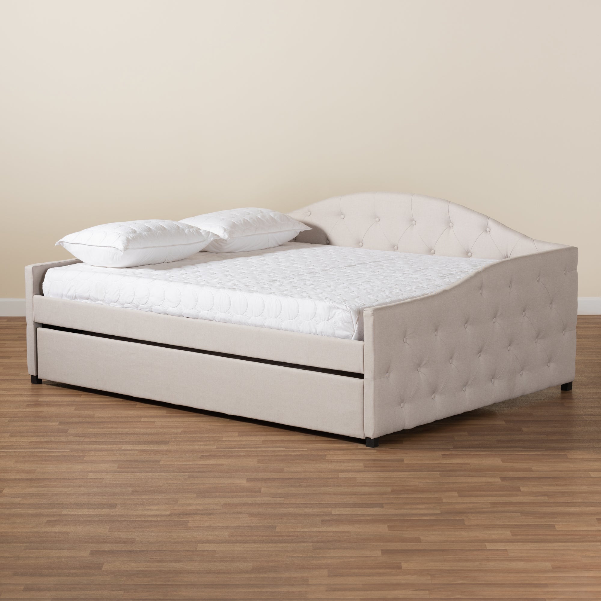 Baxton Studio Becker Modern and Contemporary Transitional Beige Fabric Upholstered Queen Size Daybed with Trundle