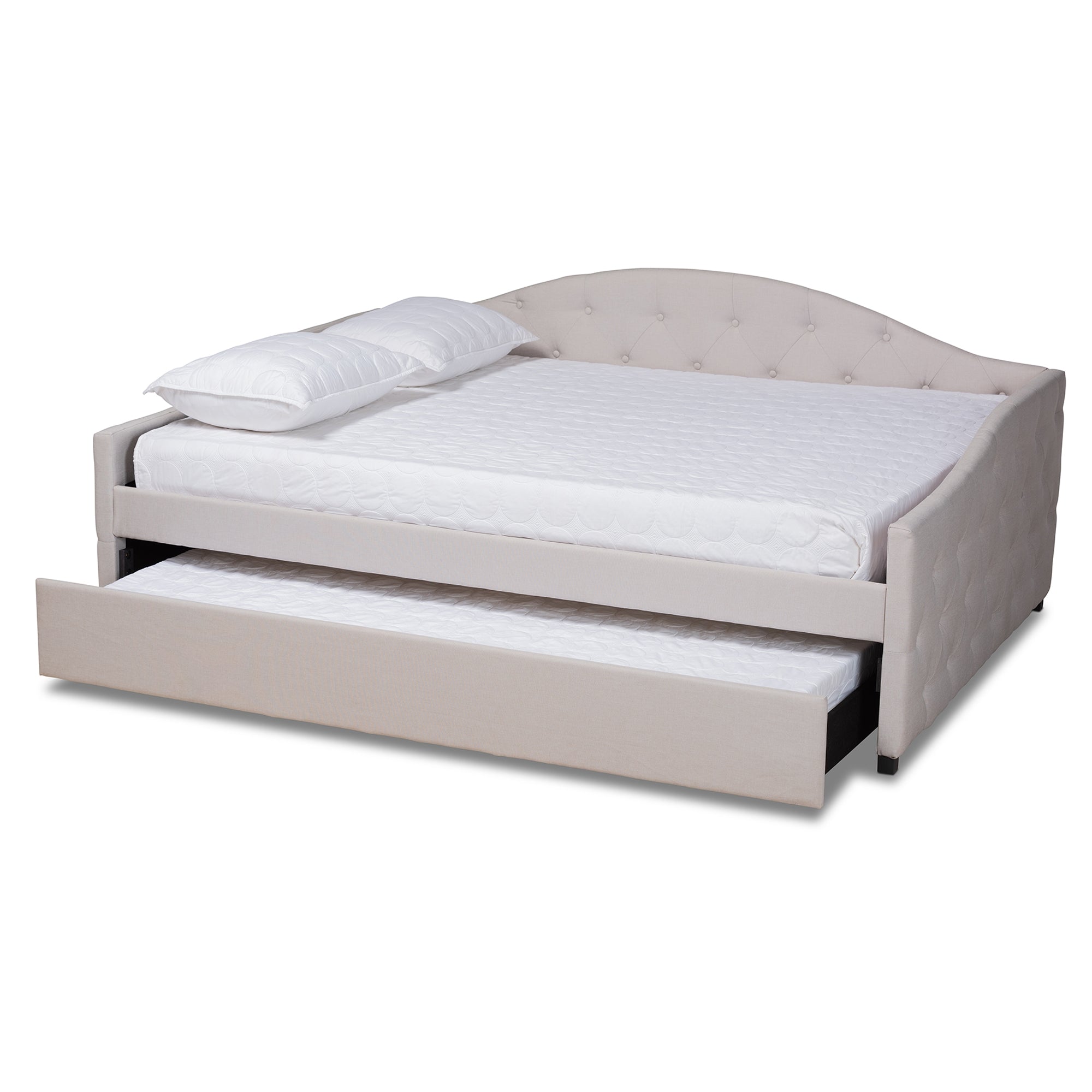 Baxton Studio Becker Modern and Contemporary Transitional Beige Fabric Upholstered Queen Size Daybed with Trundle