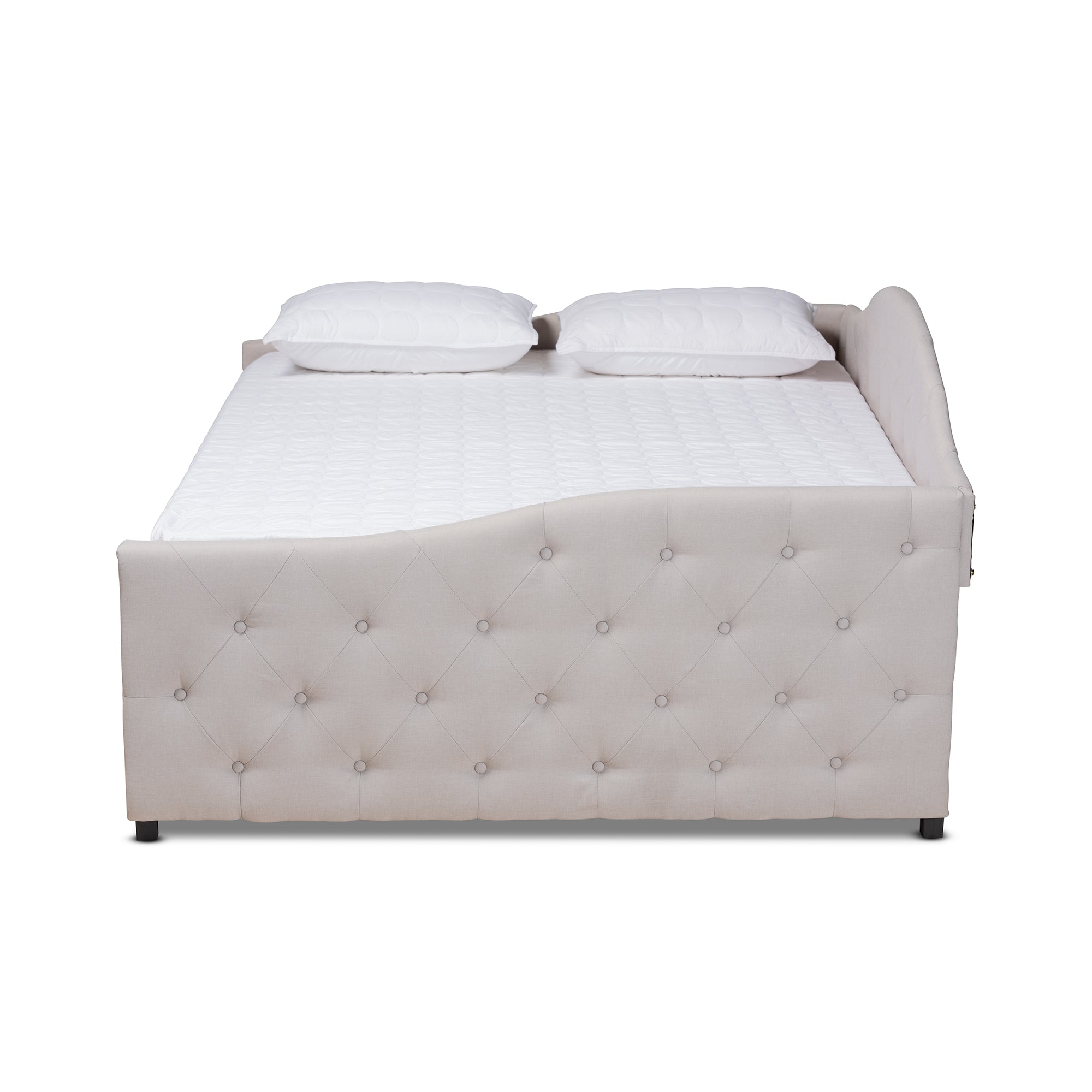 Baxton Studio Becker Modern and Contemporary Transitional Beige Fabric Upholstered Queen Size Daybed with Trundle