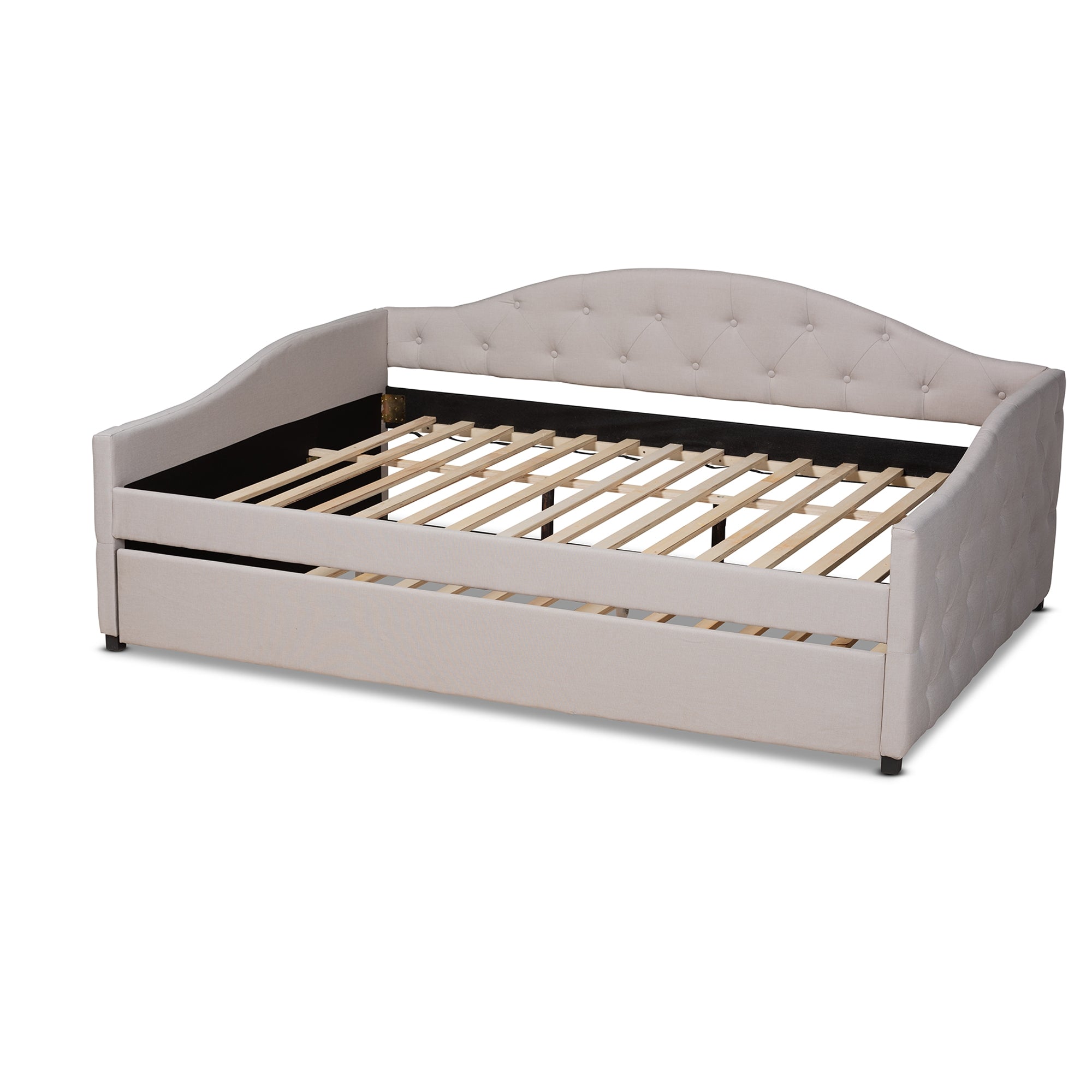 Baxton Studio Becker Modern and Contemporary Transitional Beige Fabric Upholstered Queen Size Daybed with Trundle