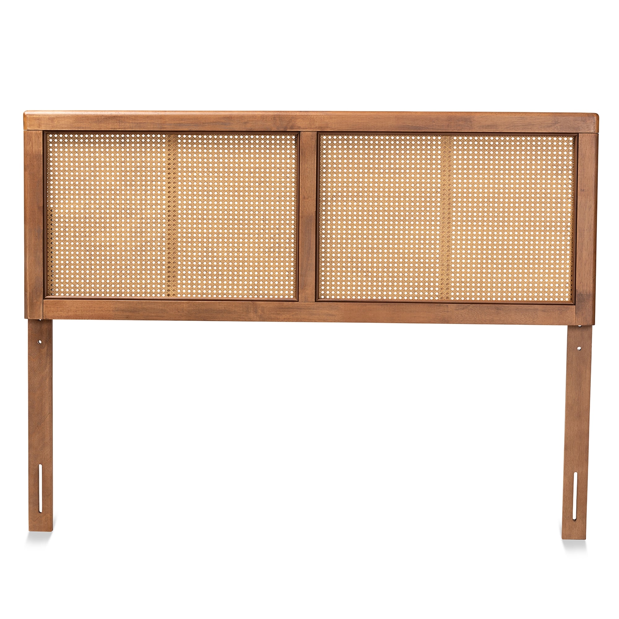 Baxton Studio Gilbert Mid-Century Modern Ash Walnut Finished Wood and Synthetic Rattan Queen Size Headboard