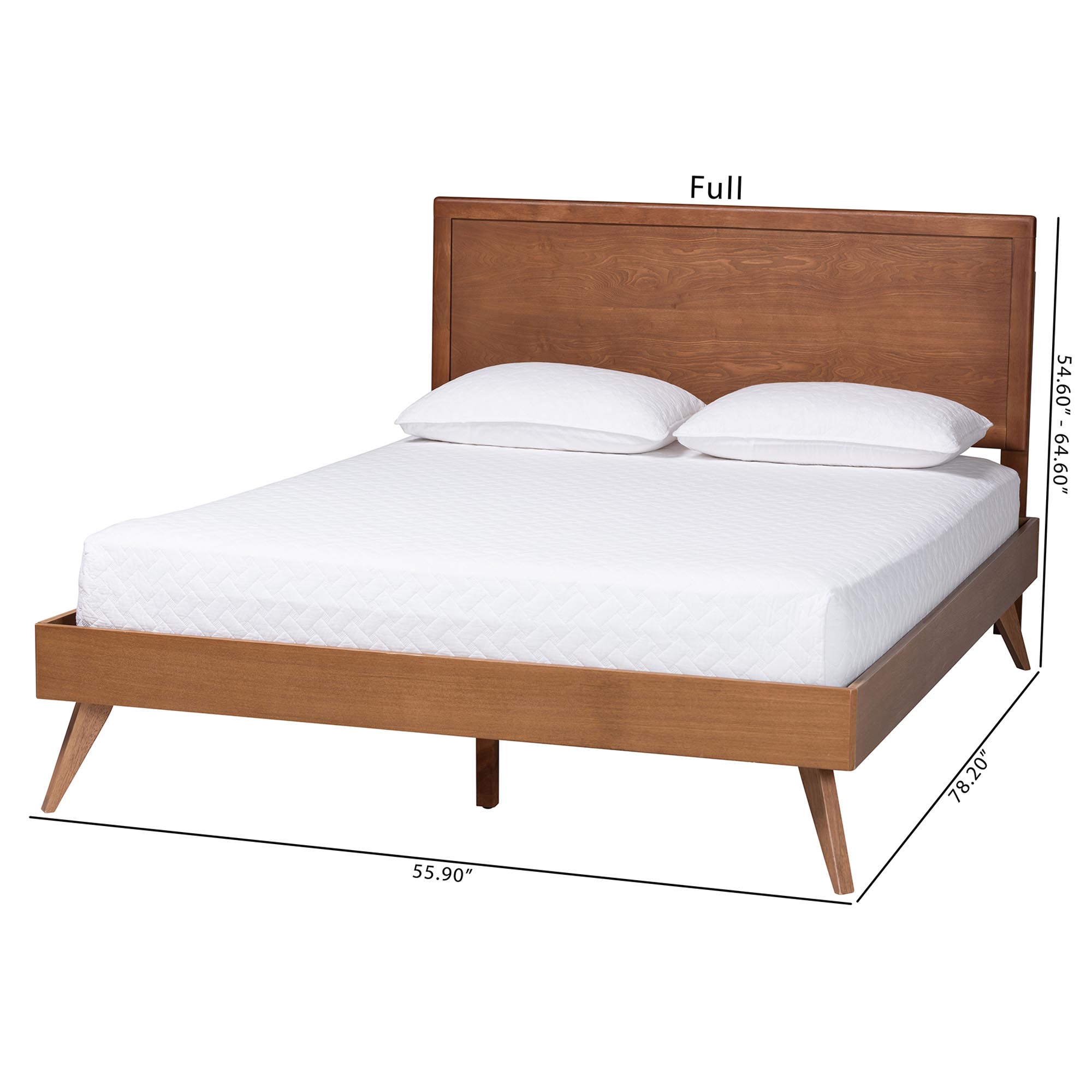 Baxton Studio Jiro Platform Bed - Mid-Century Modern Wood Bed Frame with Panel Headboard and Angled Legs for Bedroom or Guest Room, Full
