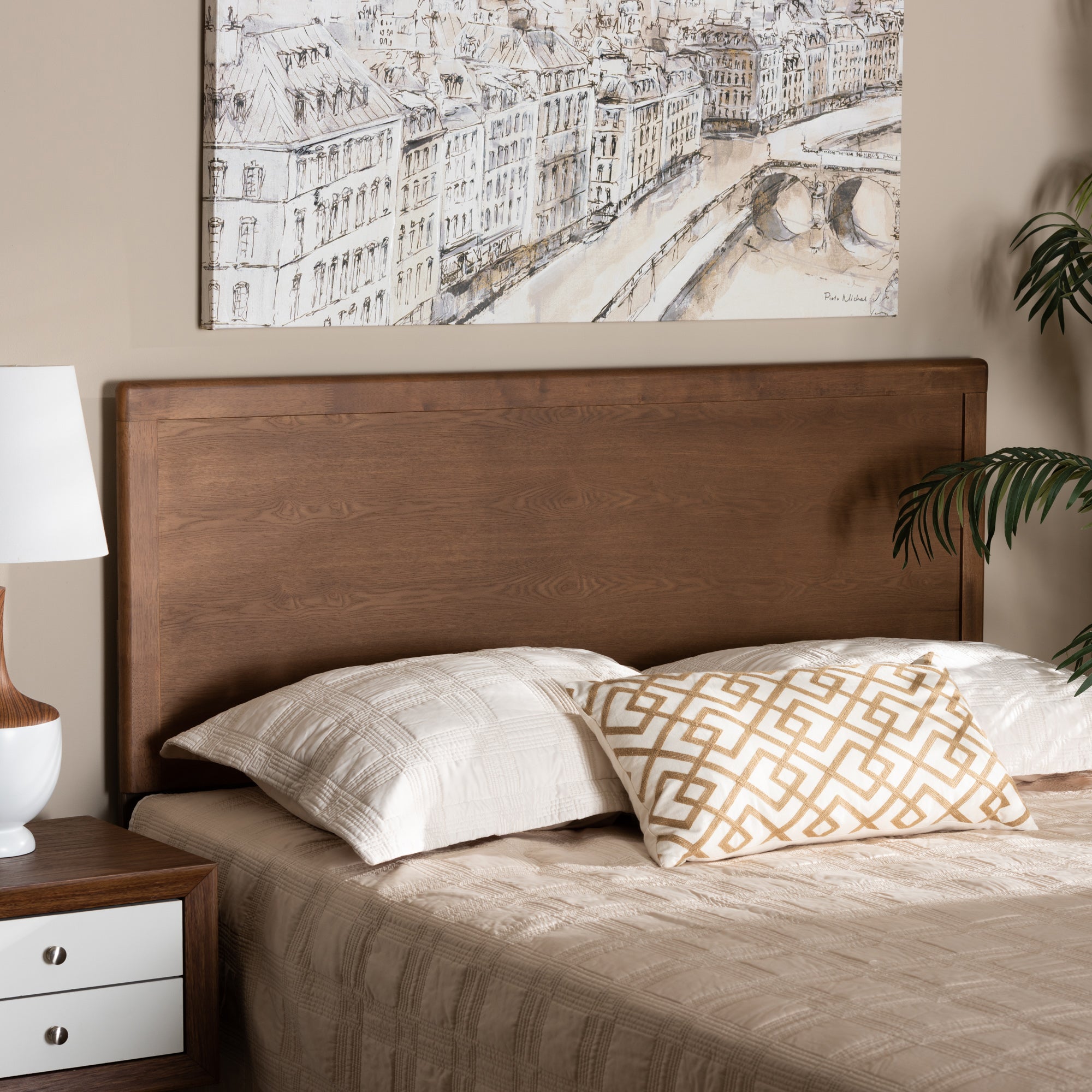 Baxton Studio Alan Modern and Contemporary Transitional Ash Walnut Finished Wood Full Size Headboard