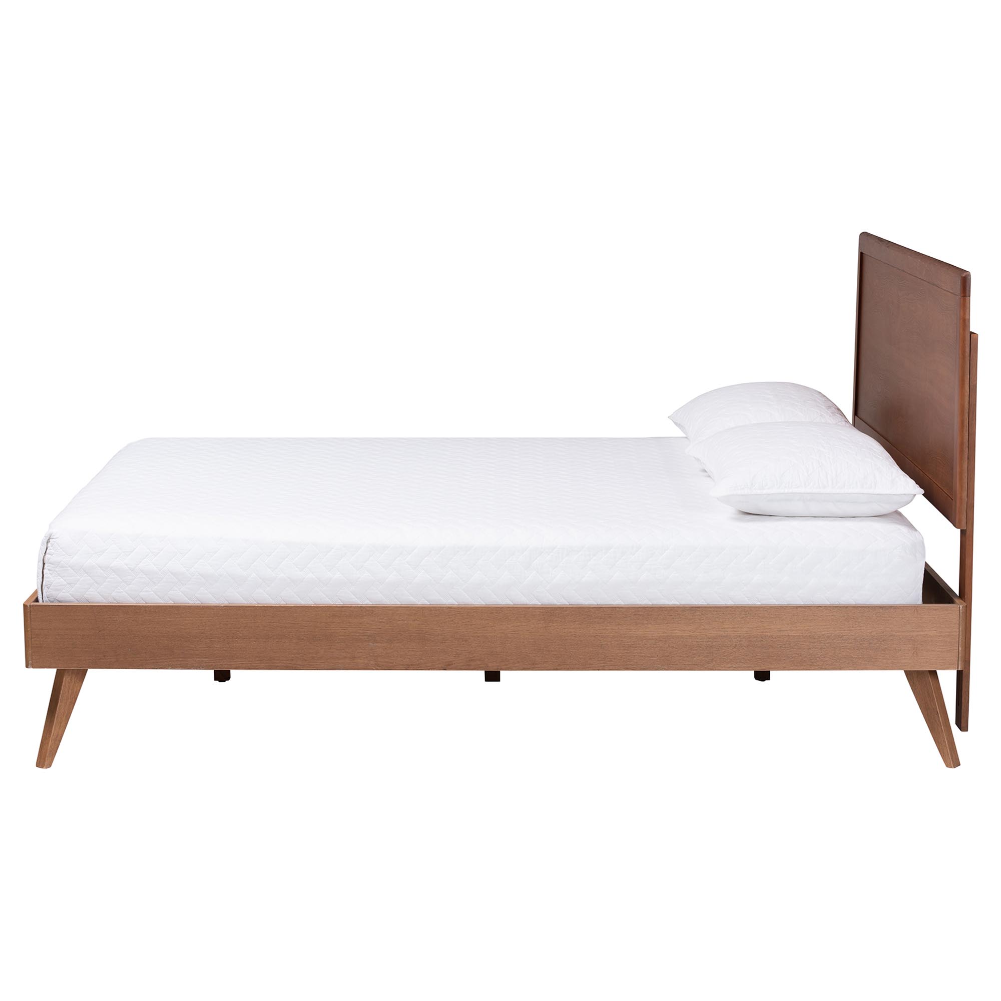 Baxton Studio Jiro Platform Bed - Mid-Century Modern Wood Bed Frame with Panel Headboard and Angled Legs for Bedroom or Guest Room, Queen