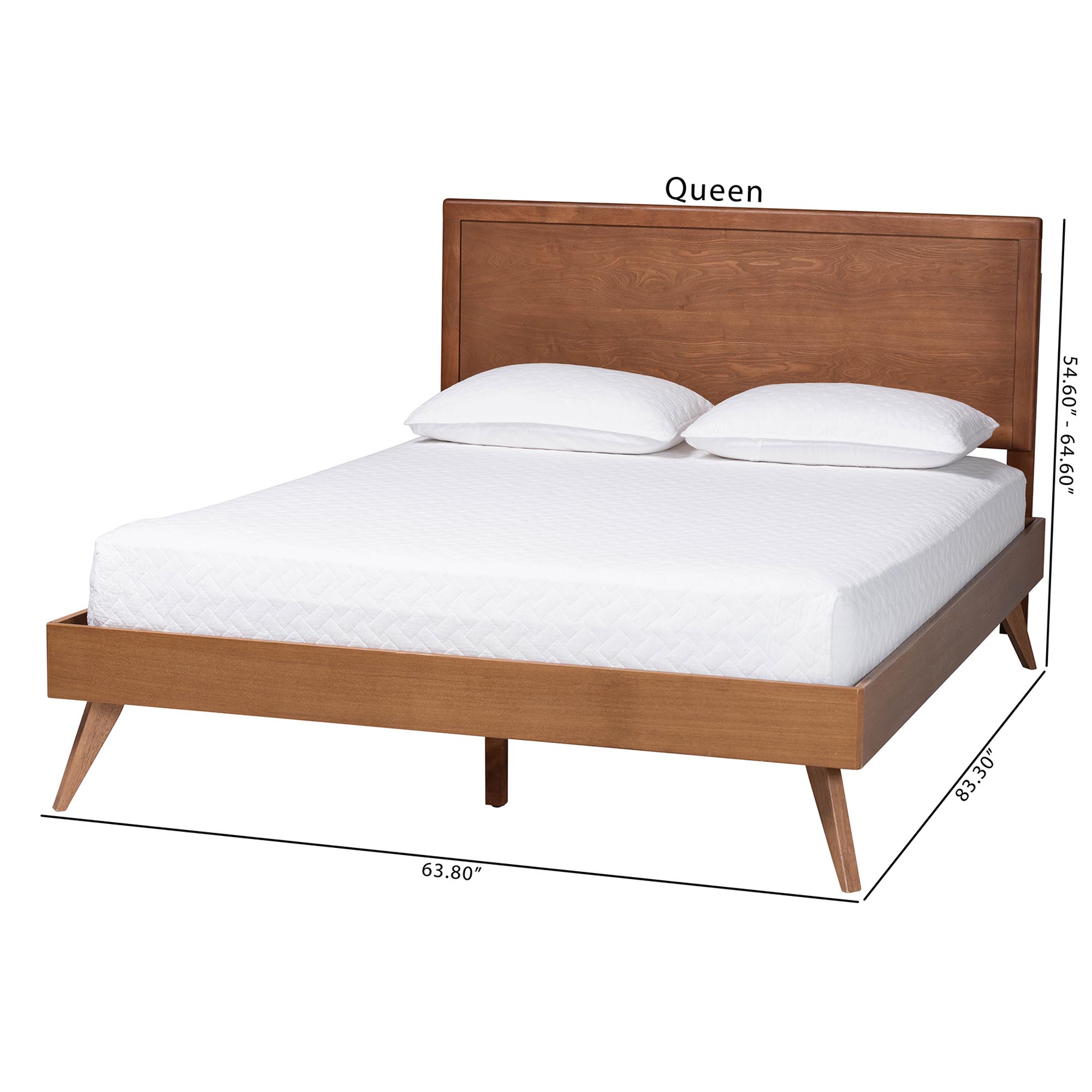 Baxton Studio Jiro Platform Bed - Mid-Century Modern Wood Bed Frame with Panel Headboard and Angled Legs for Bedroom or Guest Room, Queen