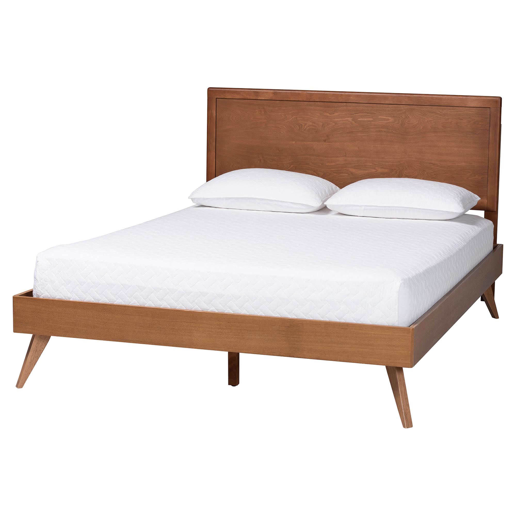 Baxton Studio Jiro Platform Bed - Mid-Century Modern Wood Bed Frame with Panel Headboard and Angled Legs for Bedroom or Guest Room, King