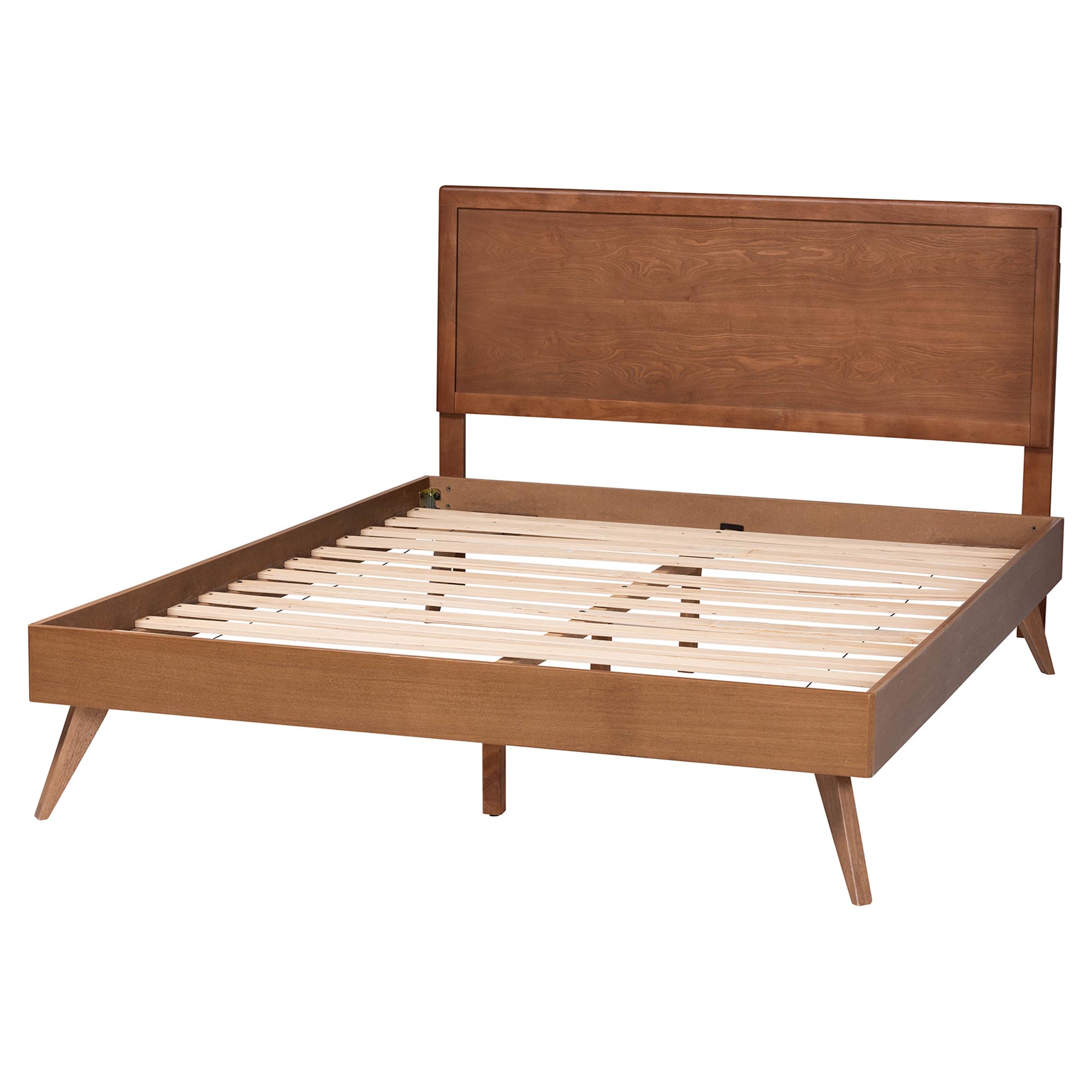 Baxton Studio Jiro Platform Bed - Mid-Century Modern Wood Bed Frame with Panel Headboard and Angled Legs for Bedroom or Guest Room, King