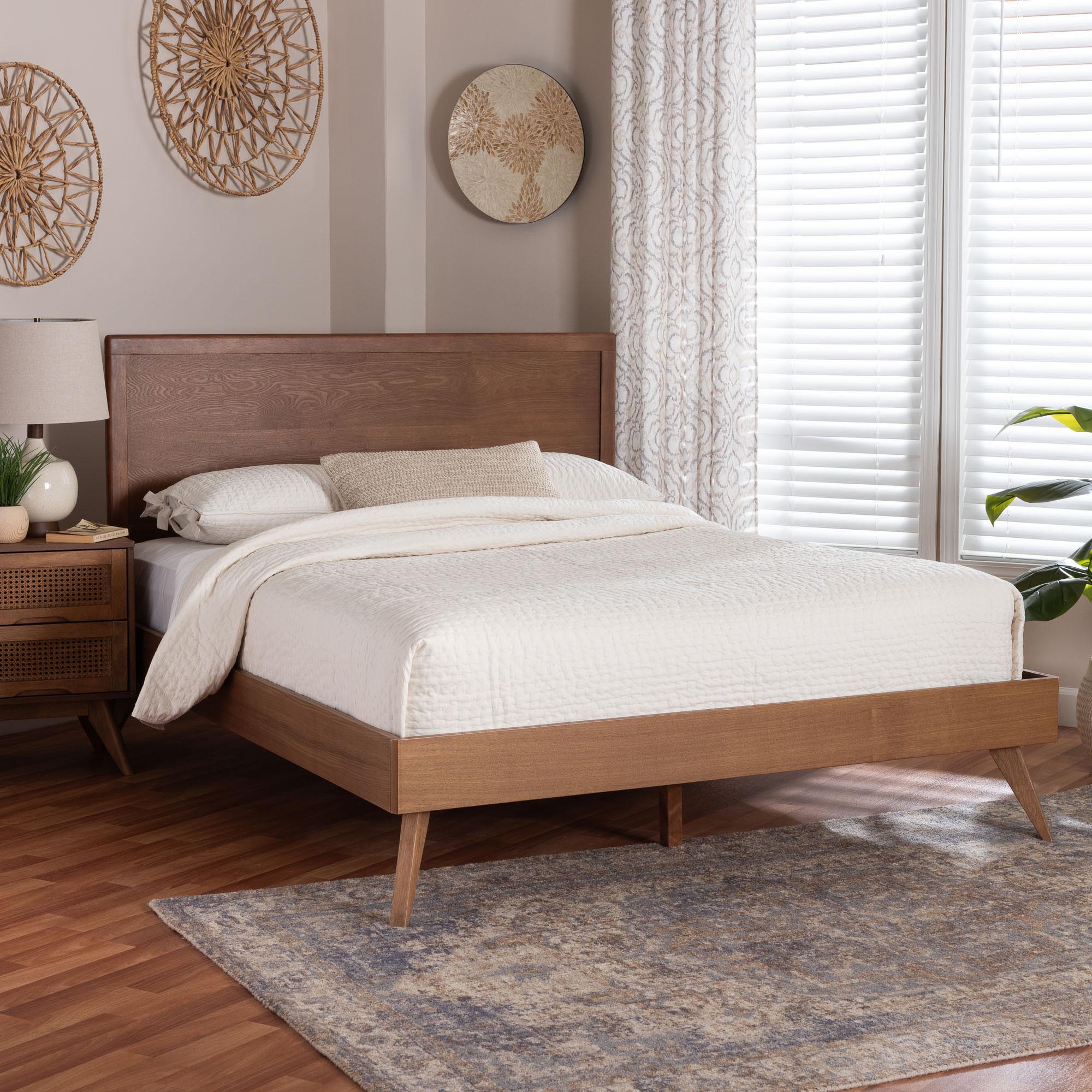Baxton Studio Jiro Platform Bed - Mid-Century Modern Wood Bed Frame with Panel Headboard and Angled Legs for Bedroom or Guest Room, King