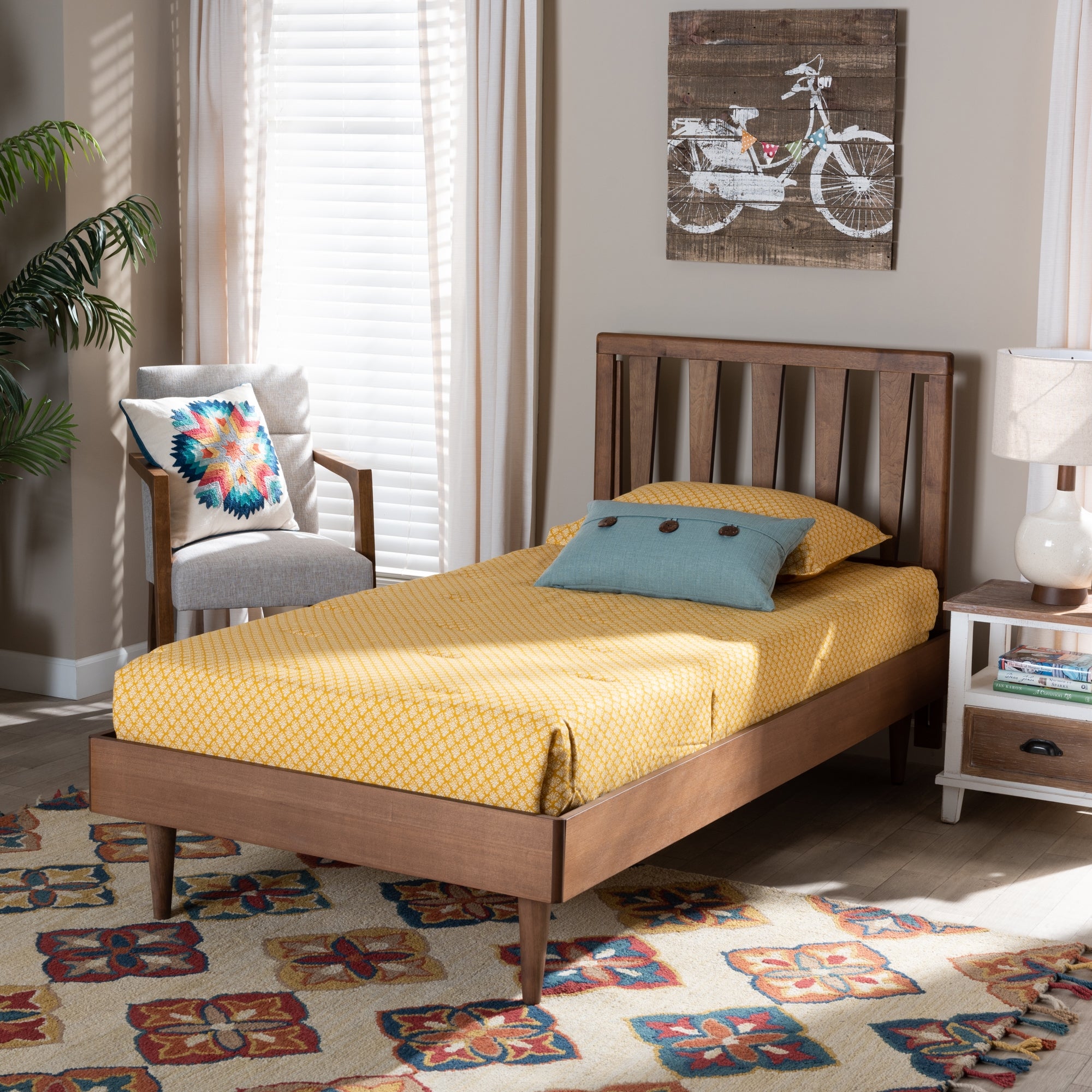 Baxton Studio Kuro Modern and Contemporary Walnut Brown Finished Wood Twin Size Platform Bed