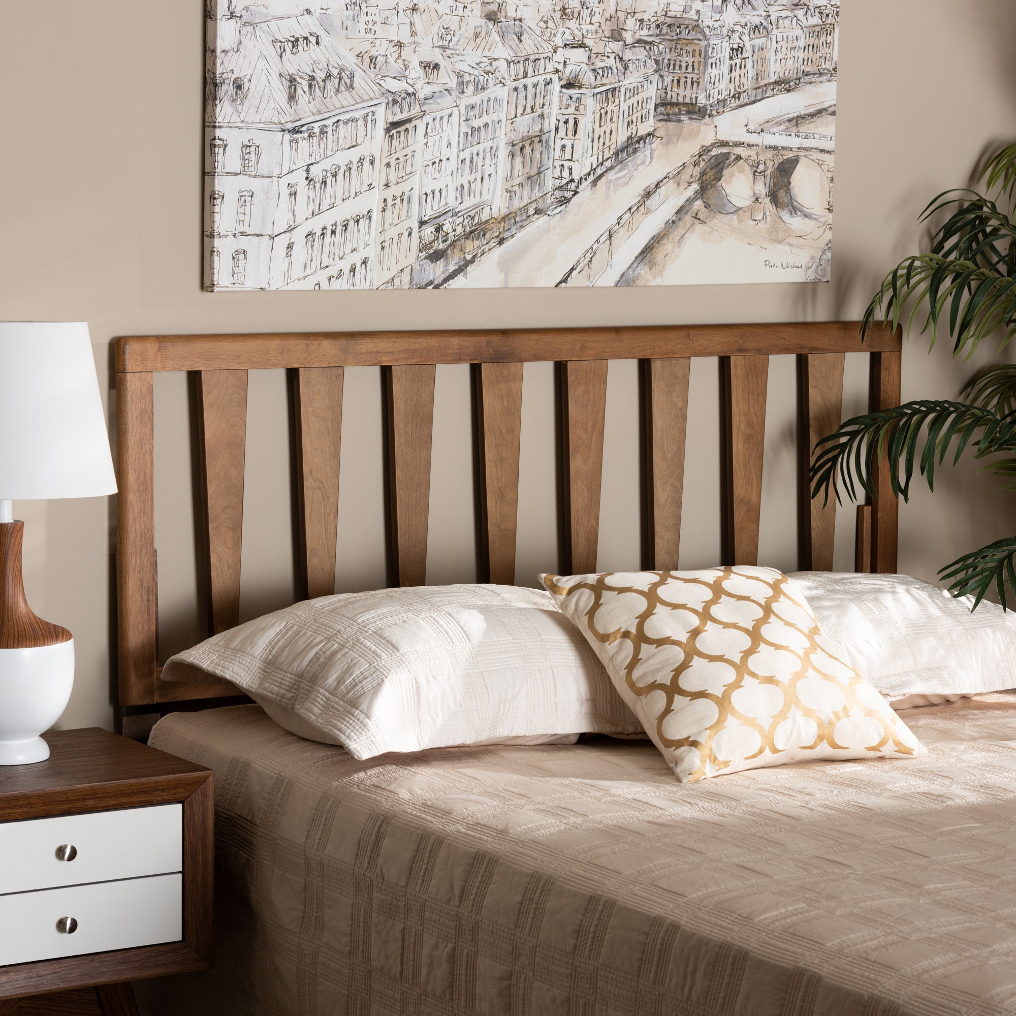 Baxton Studio Duncan Modern and Contemporary Ash Walnut Finished Wood Full Size Headboard