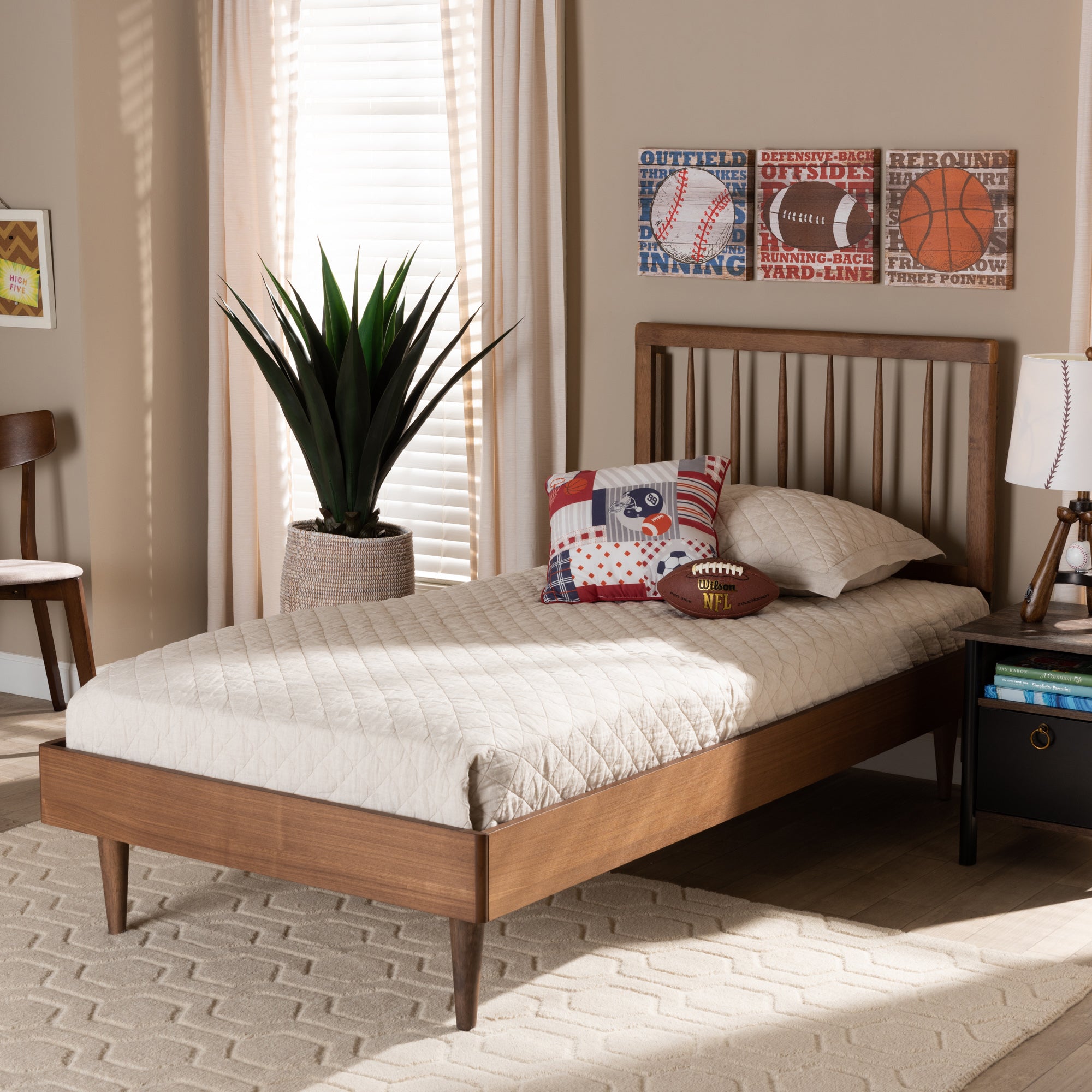 Baxton Studio Sora Mid-Century Modern Ash Walnut Finished Wood Twin Size Platform Bed