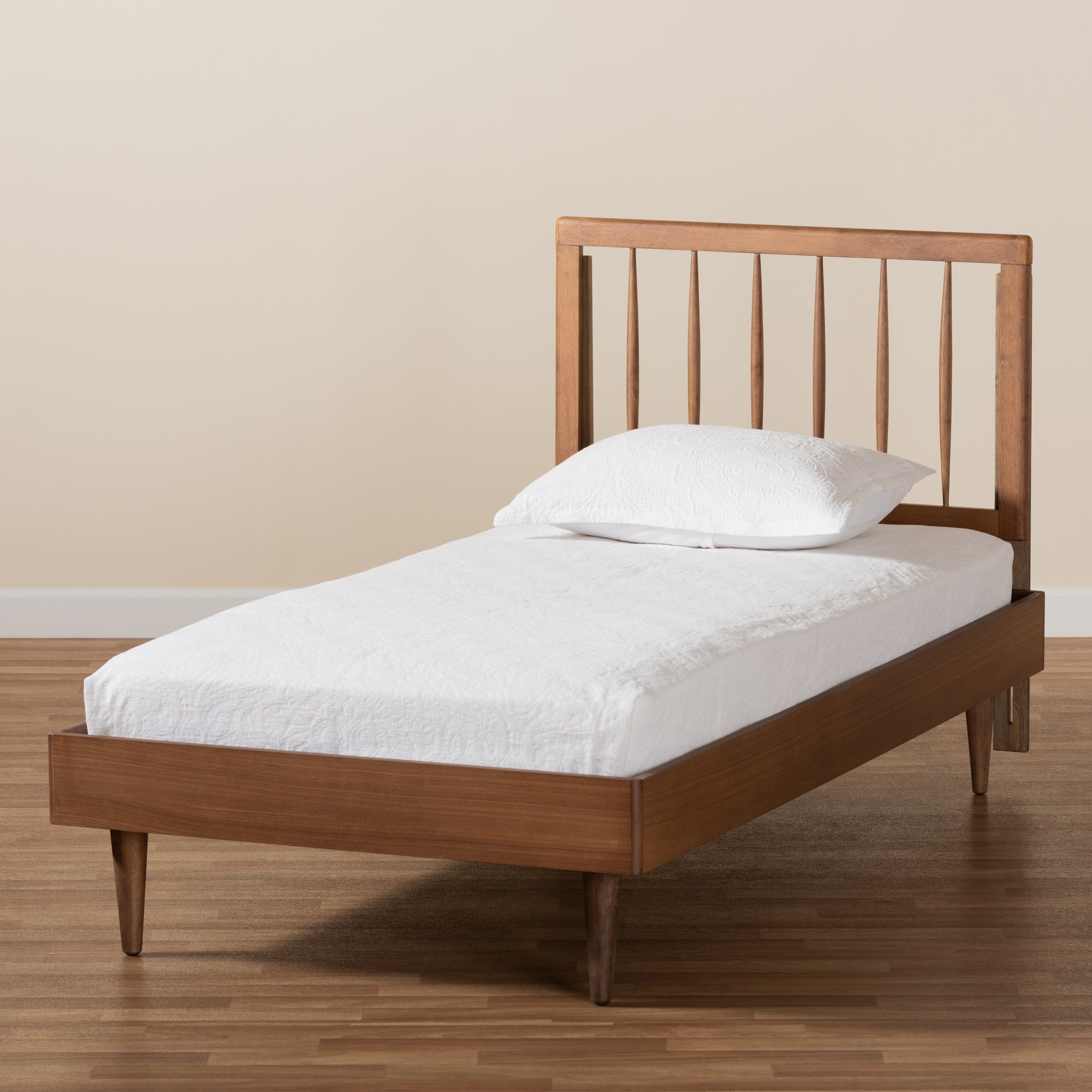 Baxton Studio Sora Mid-Century Modern Ash Walnut Finished Wood Twin Size Platform Bed