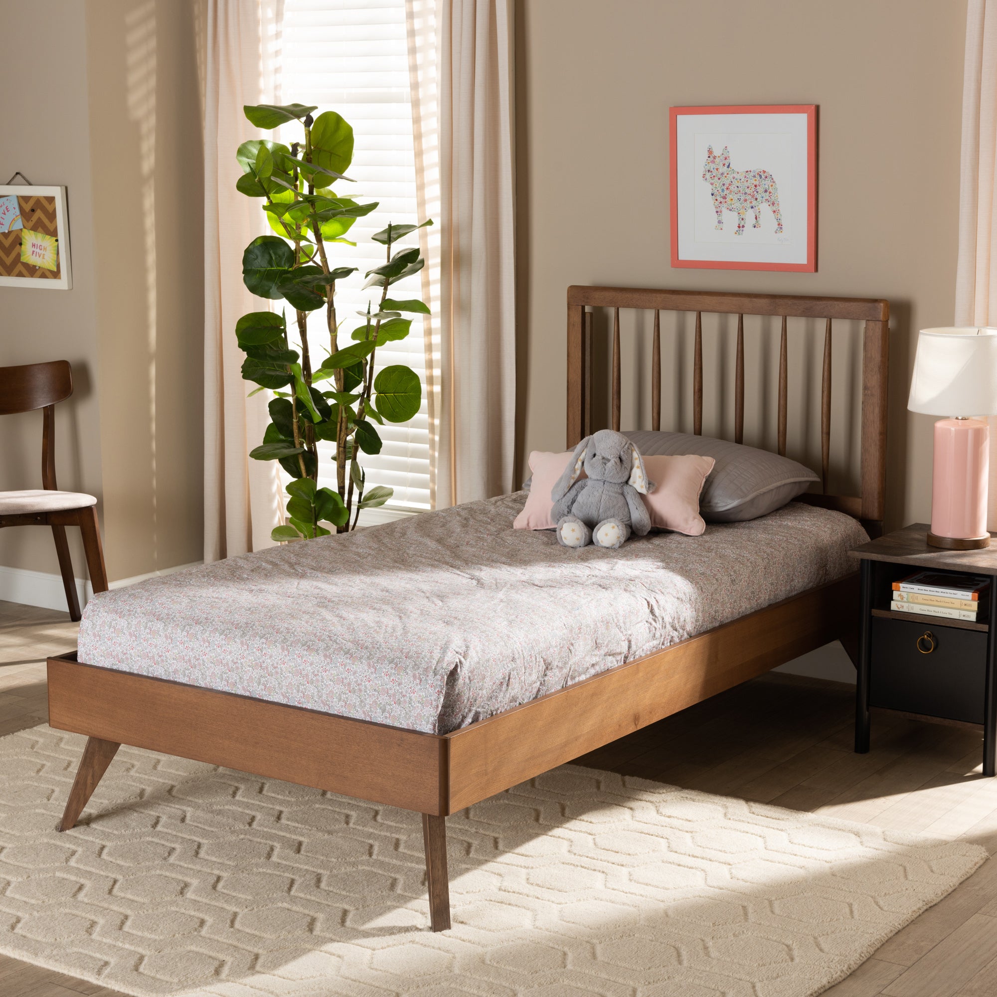 Baxton Studio Toru Mid-Century Modern Ash Walnut Finished Wood Twin Size Platform Bed