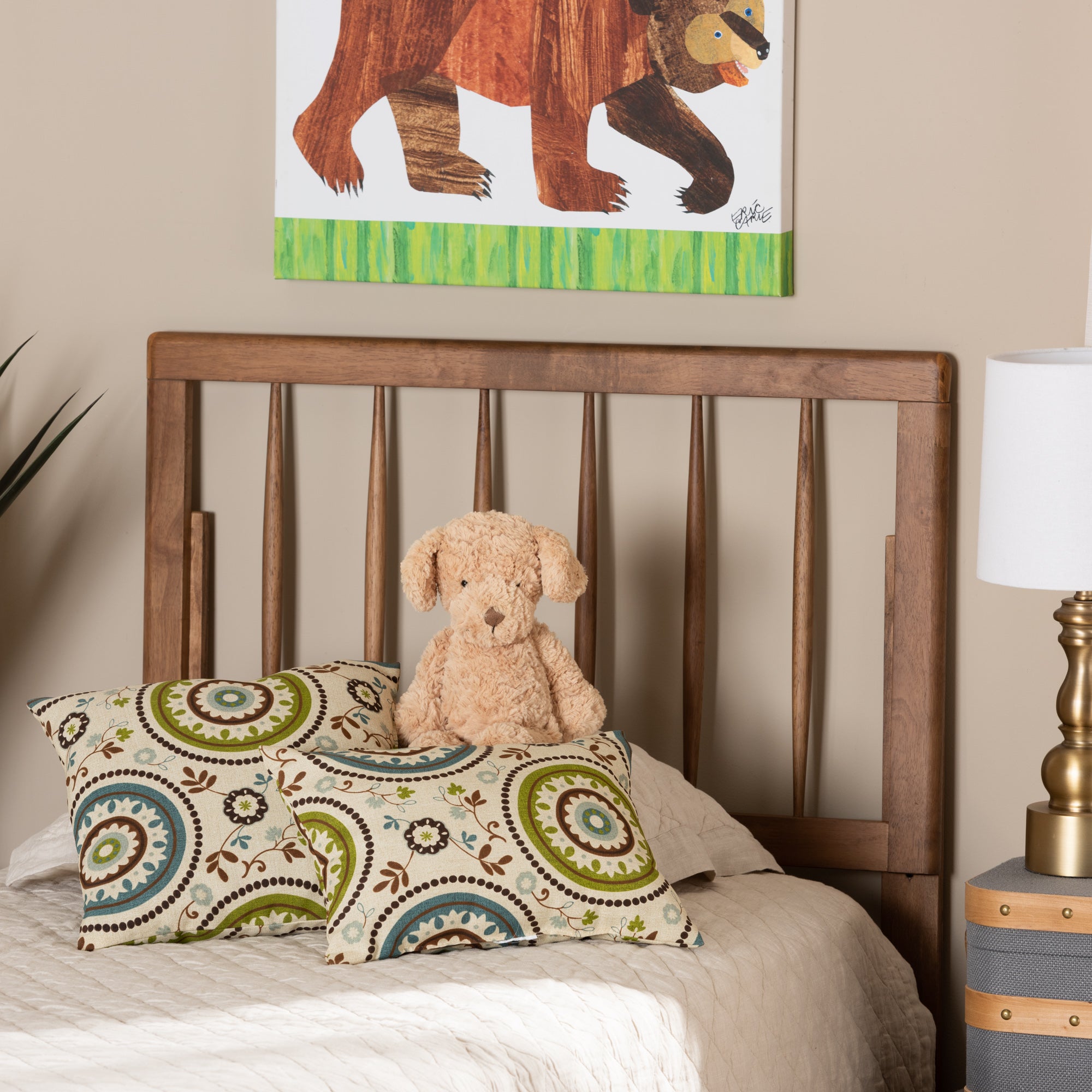 Baxton Studio Valin Modern and Contemporary Ash Walnut Finished Wood Twin Size Headboard