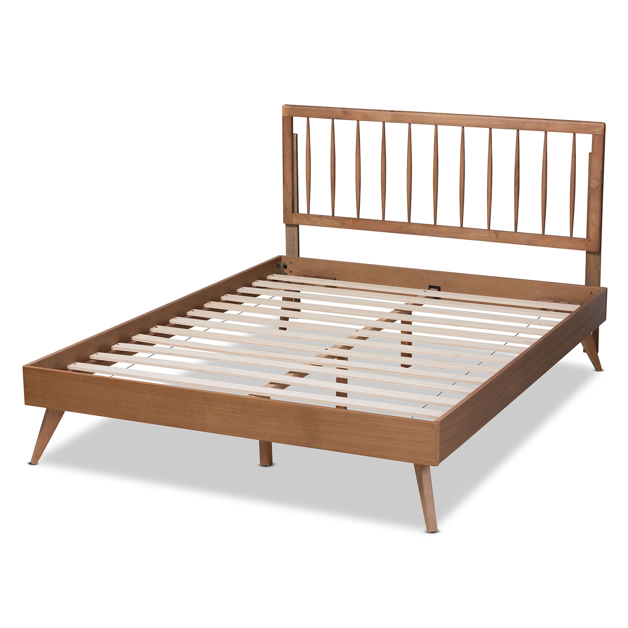 Baxton Studio Toru Mid-Century Modern Ash Walnut Finished Wood Queen Size Platform Bed