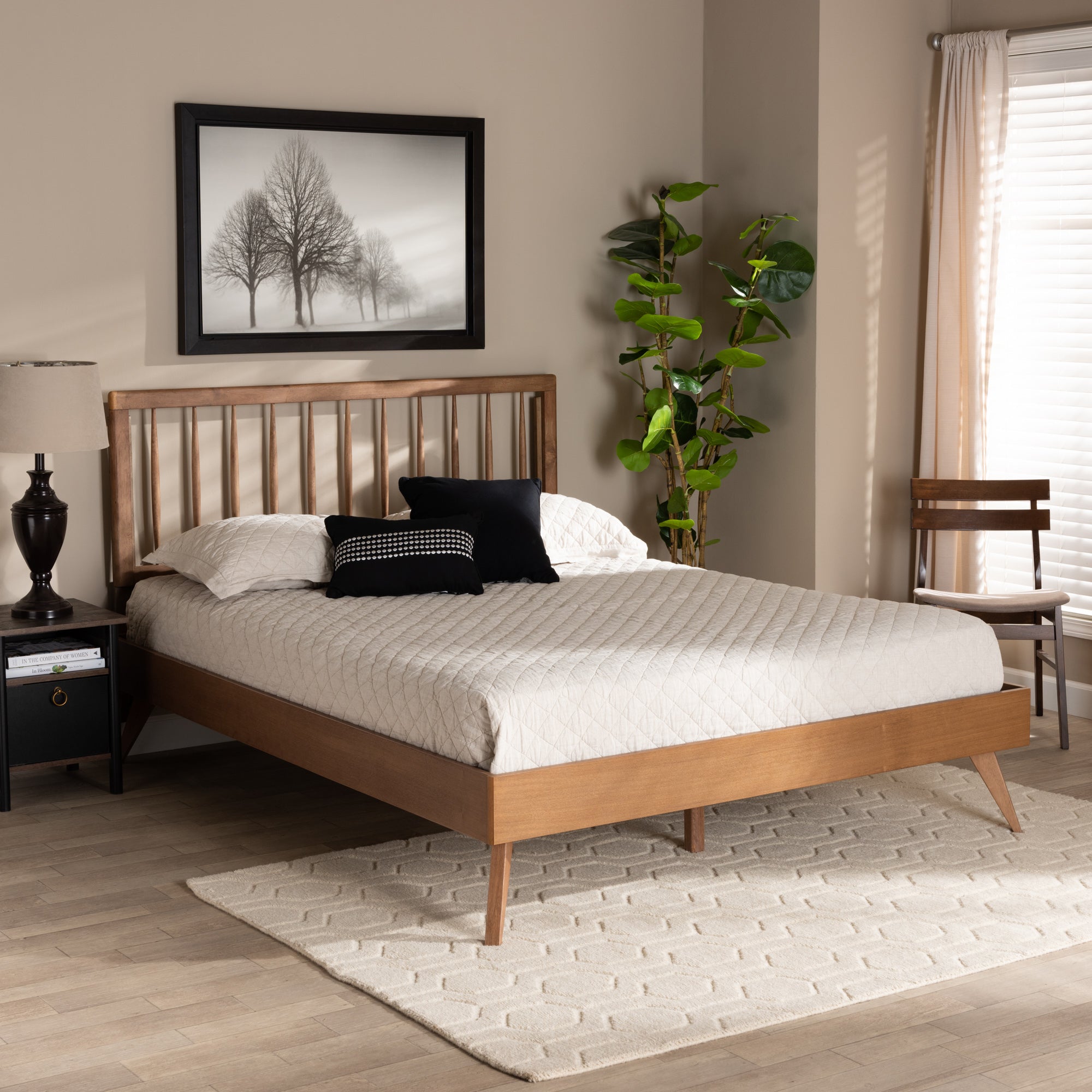 Baxton Studio Toru Mid-Century Modern Ash Walnut Finished Wood King Size Platform Bed