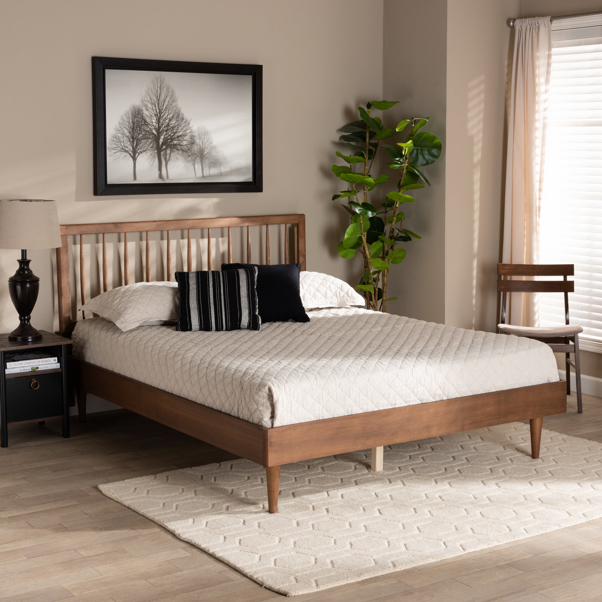 Baxton Studio Sora Mid-Century Modern Ash Walnut Finished Wood Full Size Platform Bed