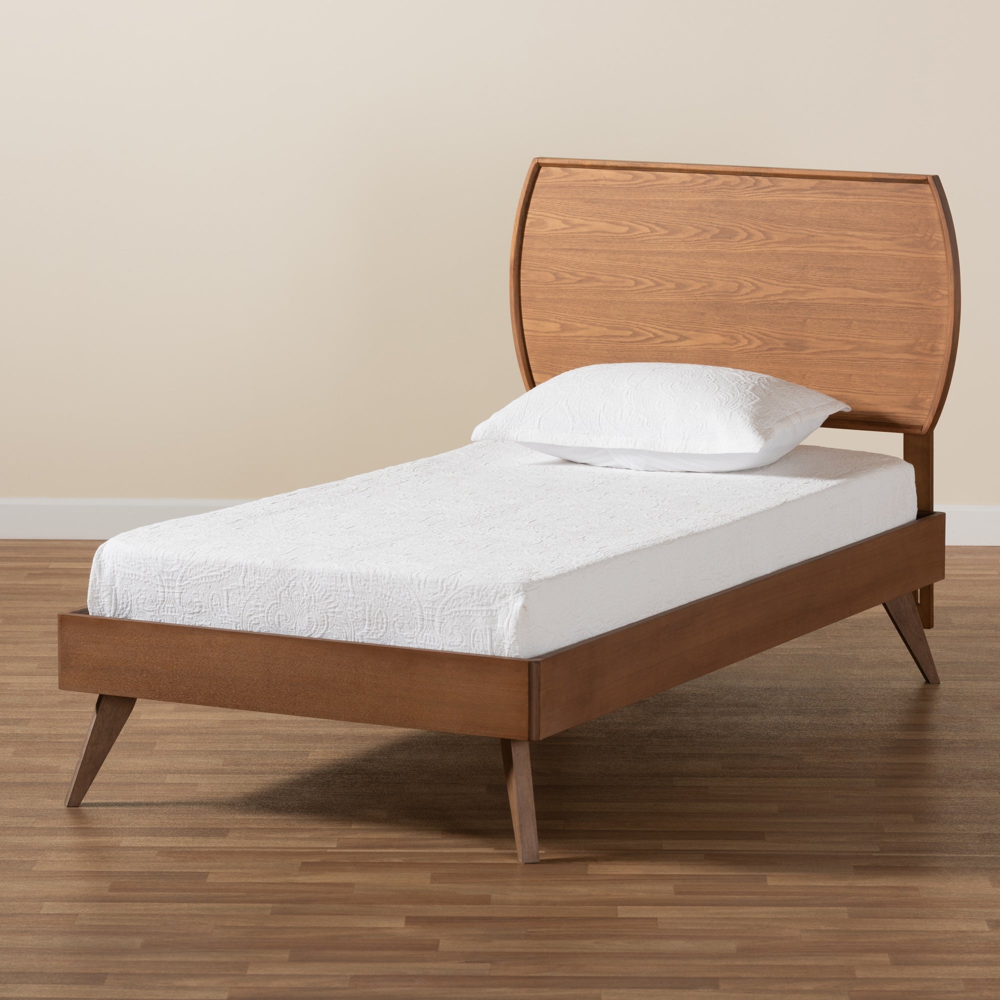 Baxton Studio Aimi Mid-Century Modern Walnut Brown Finished Wood Twin Size Platform Bed