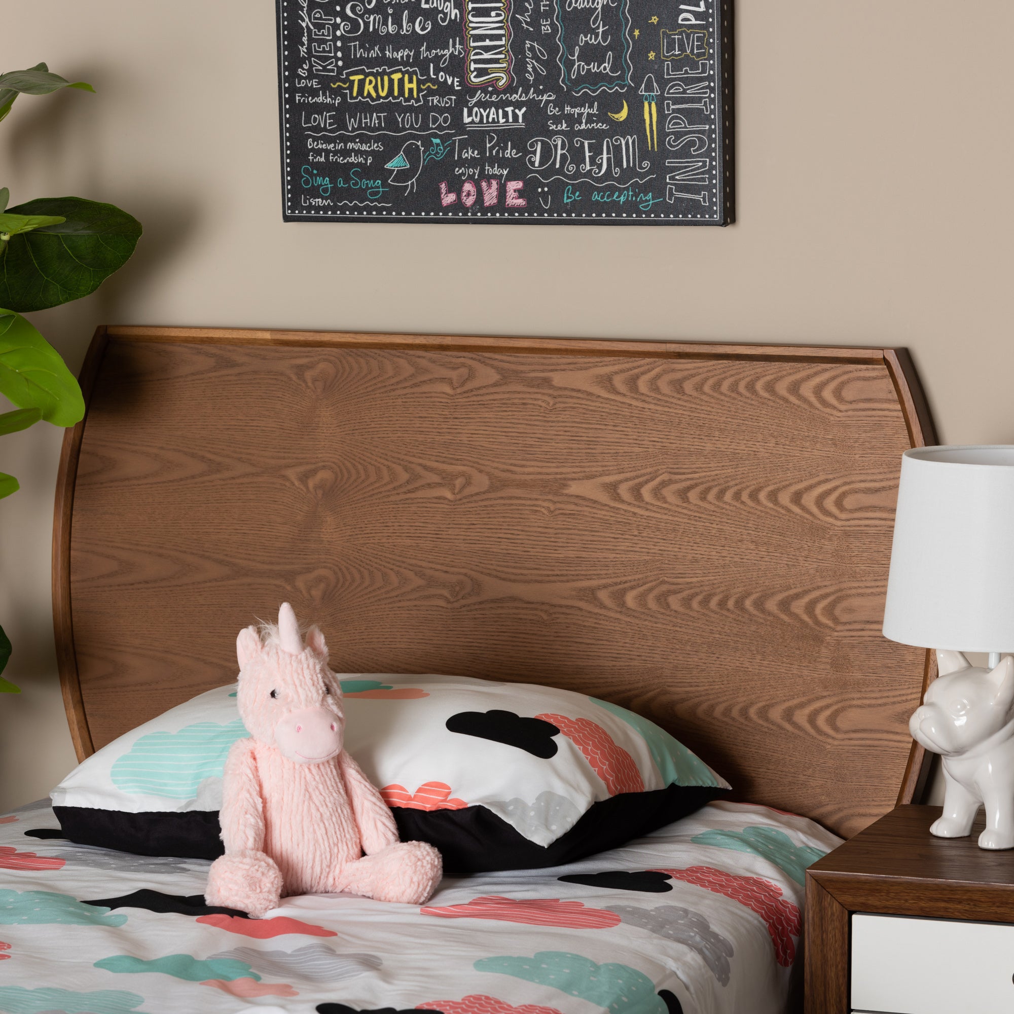 Baxton Studio Laurien Mid-Century Modern Ash Walnut Finished Wood Twin Size Headboard
