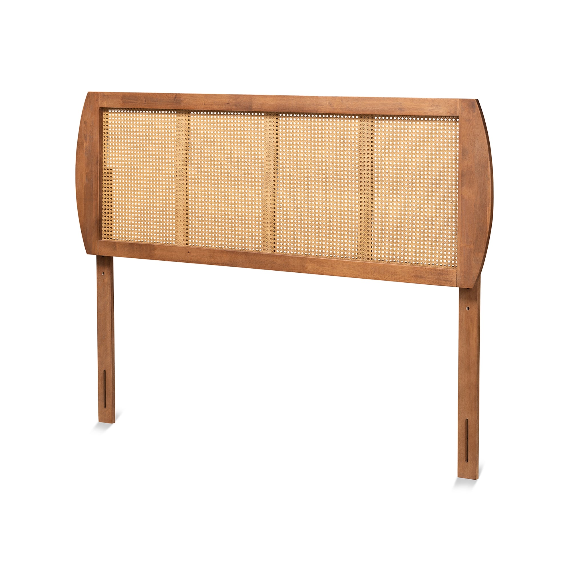 Baxton Studio Harris Mid-Century Modern Ash Walnut Finished Wood and Synthetic Rattan Full Size Headboard