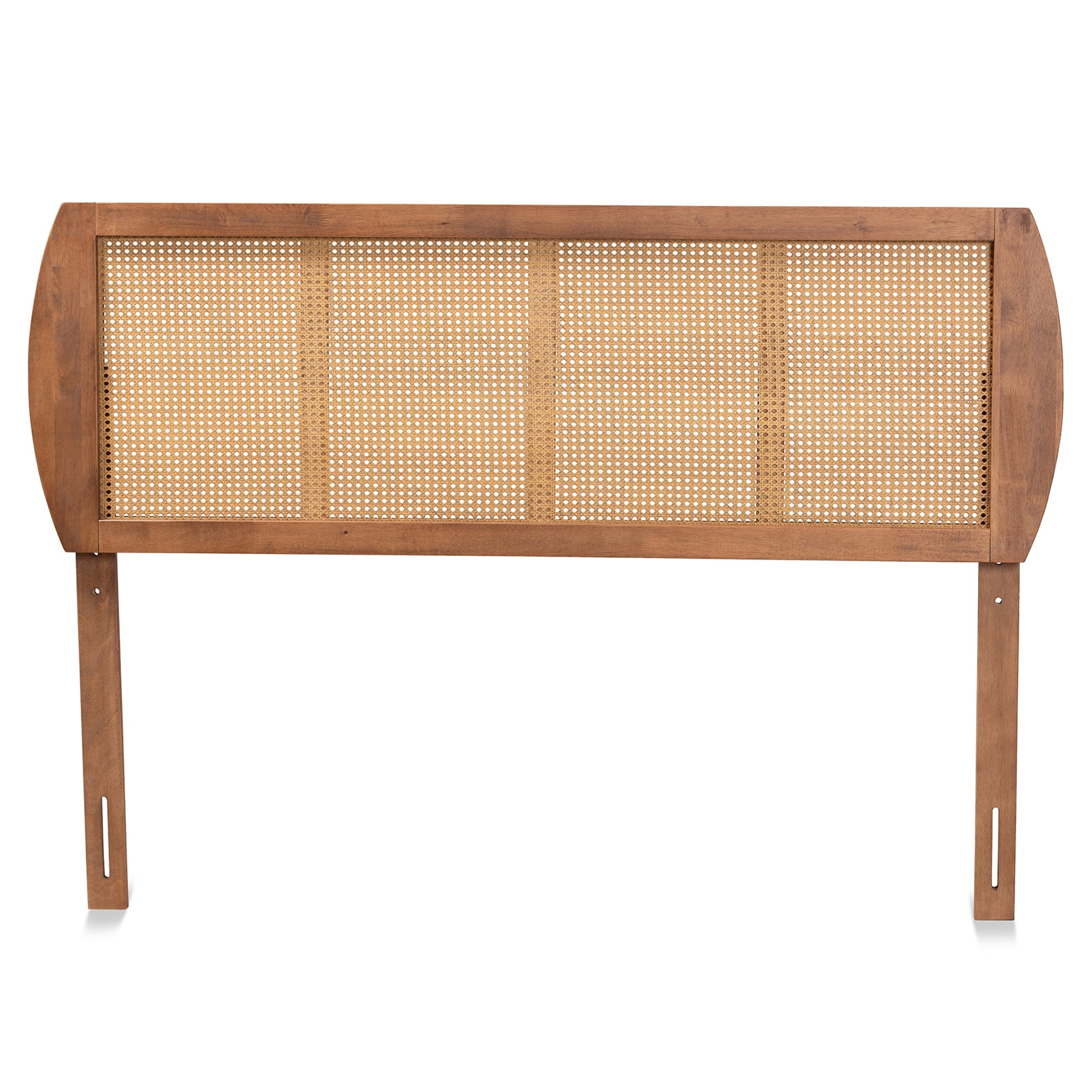 Baxton Studio Harris Mid-Century Modern Ash Walnut Finished Wood and Synthetic Rattan King Size Headboard