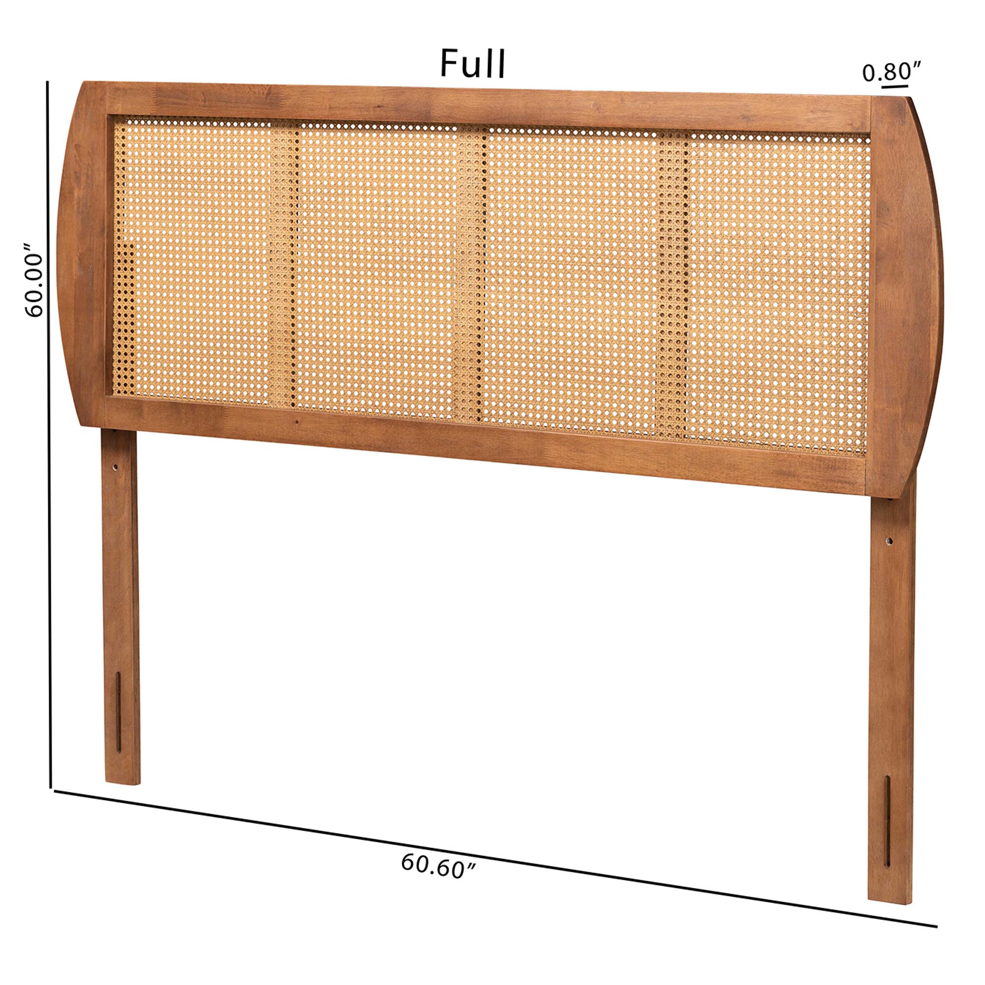Baxton Studio Harris Mid-Century Modern Ash Walnut Finished Wood and Synthetic Rattan Queen Size Headboard