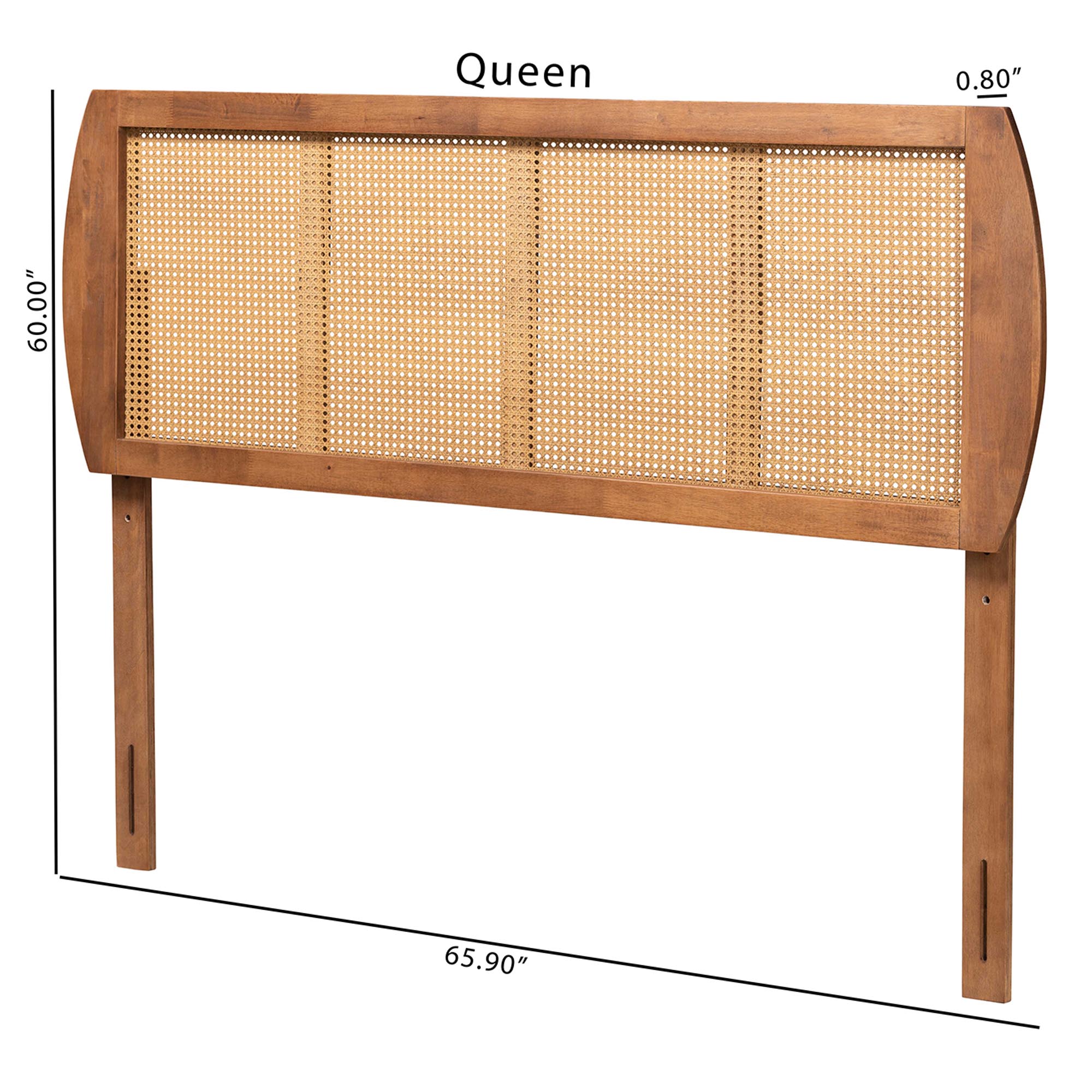 Baxton Studio Harris Mid-Century Modern Ash Walnut Finished Wood and Synthetic Rattan Full Size Headboard