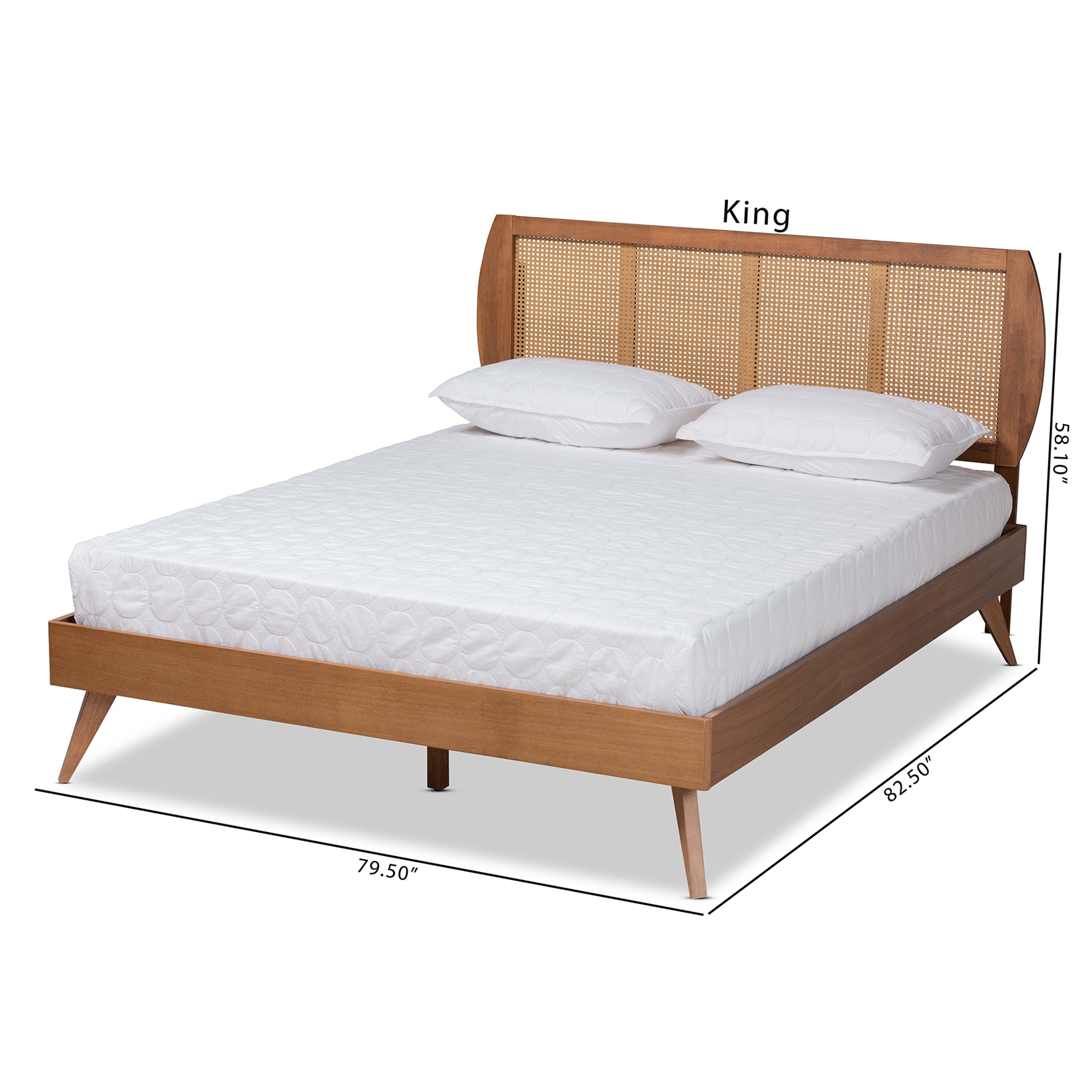 Baxton Studio Asami Mid-Century Modern Walnut Brown Finished Wood and Synthetic Rattan Queen Size Platform Bed