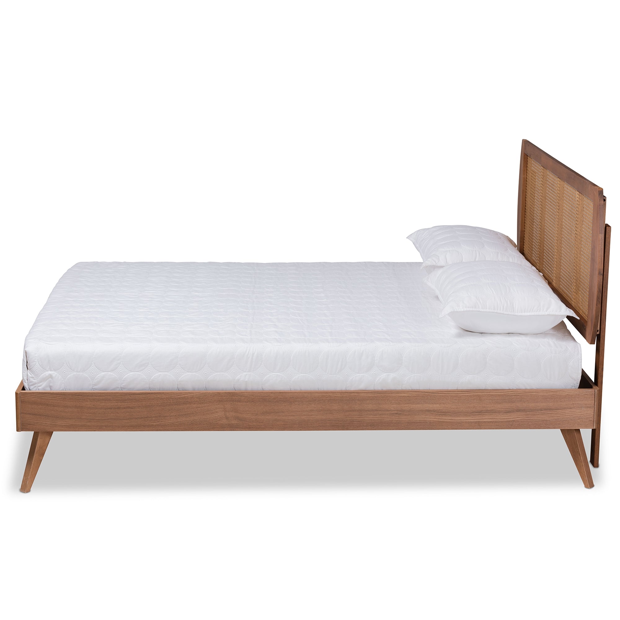 Baxton Studio Asami Mid-Century Modern Walnut Brown Finished Wood and Synthetic Rattan King Size Platform Bed