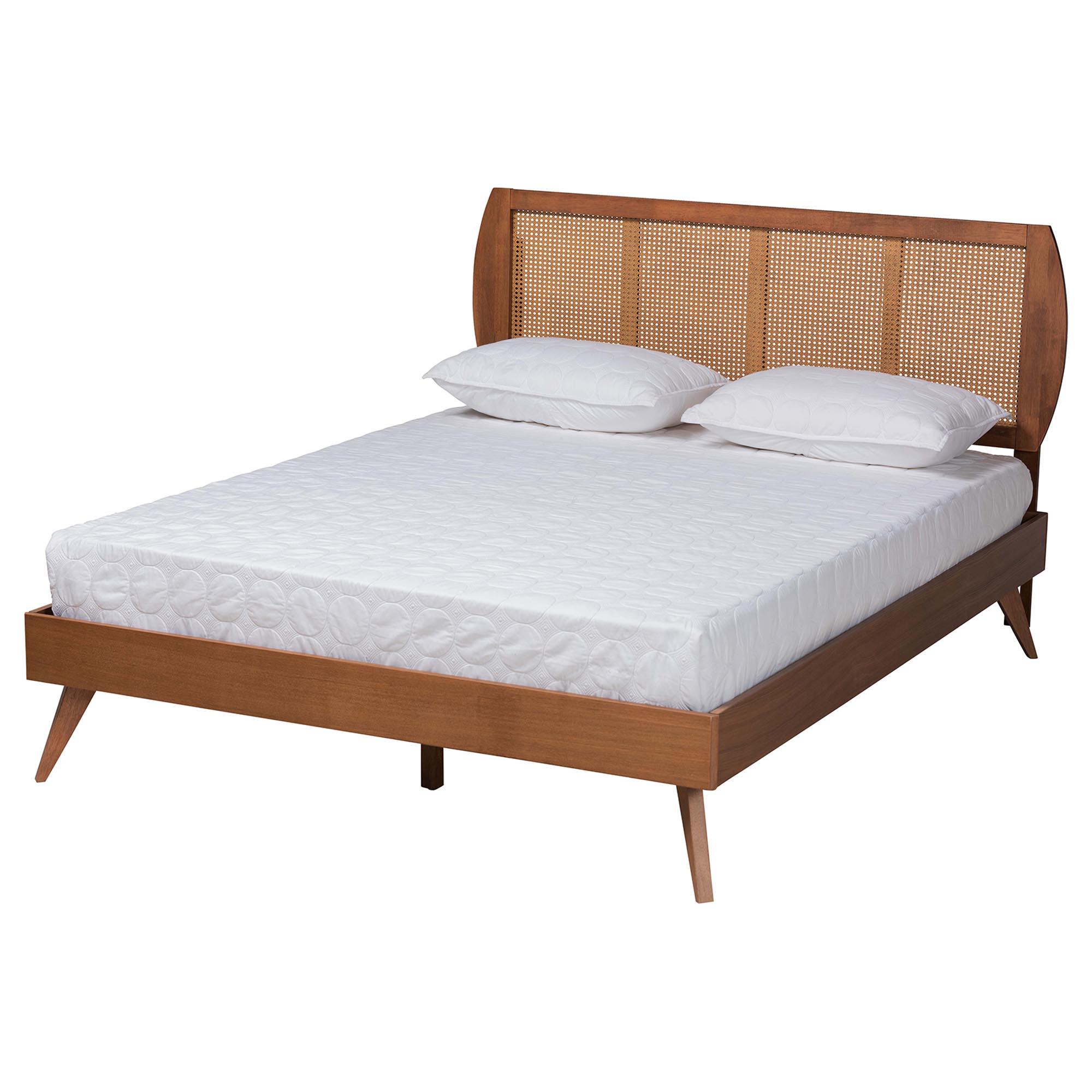 Baxton Studio Asami Mid-Century Modern Walnut Brown Finished Wood and Woven Rattan King Size 3-Piece Bedroom Set