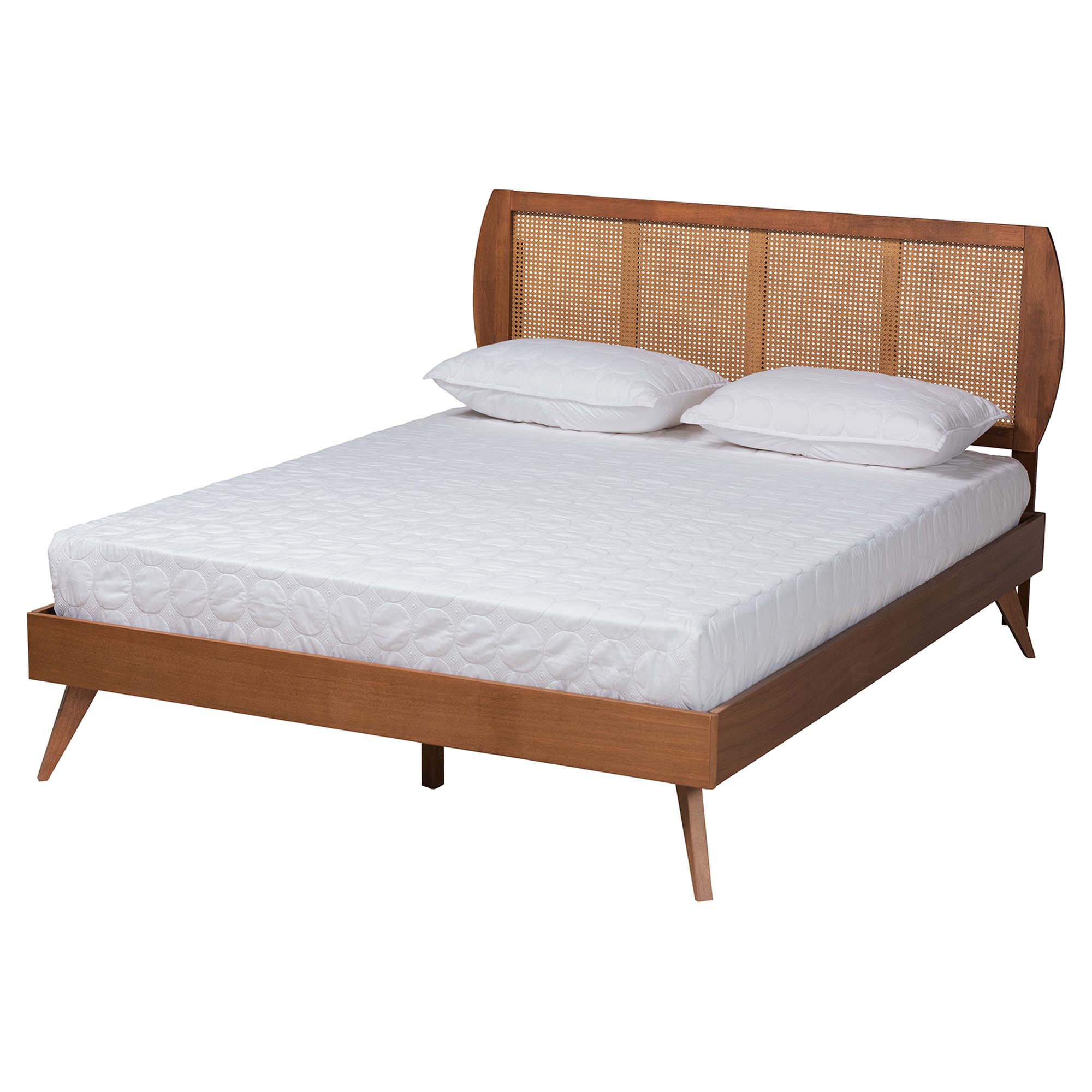 Baxton Studio Asami Mid-Century Modern Walnut Brown Finished Wood and Woven Rattan King Size 4-Piece Bedroom Set