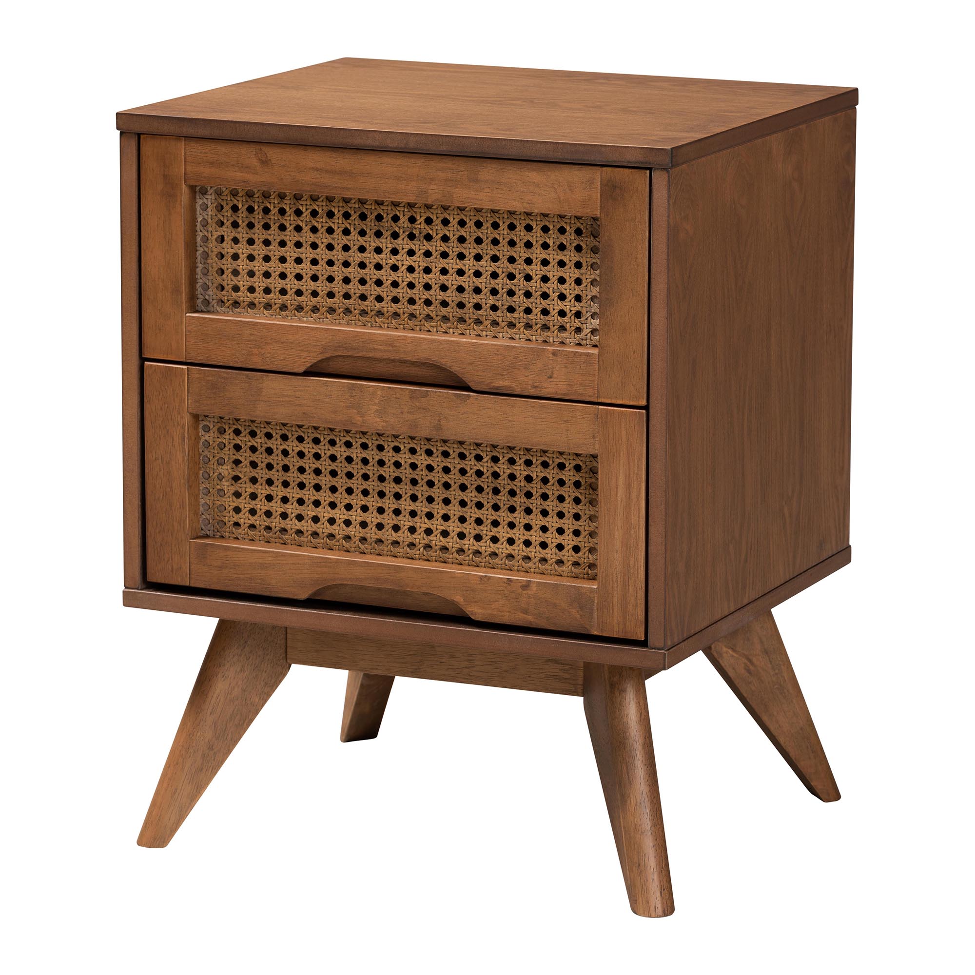 Baxton Studio Asami Mid-Century Modern Walnut Brown Finished Wood and Woven Rattan King Size 4-Piece Bedroom Set