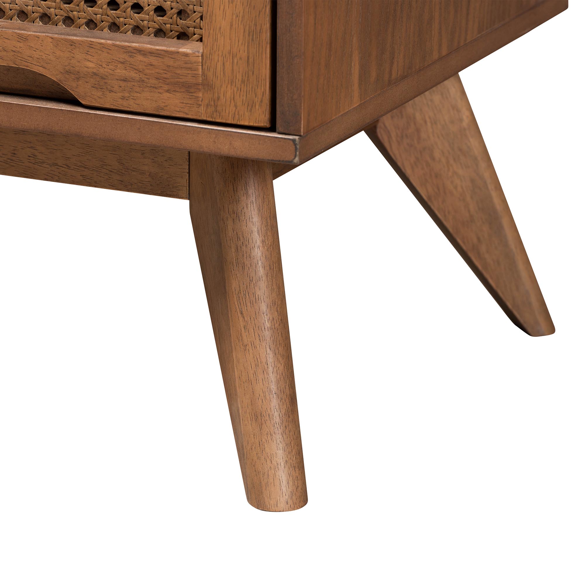 Baxton Studio Asami Mid-Century Modern Walnut Brown Finished Wood and Woven Rattan Queen Size 4-Piece Bedroom Set