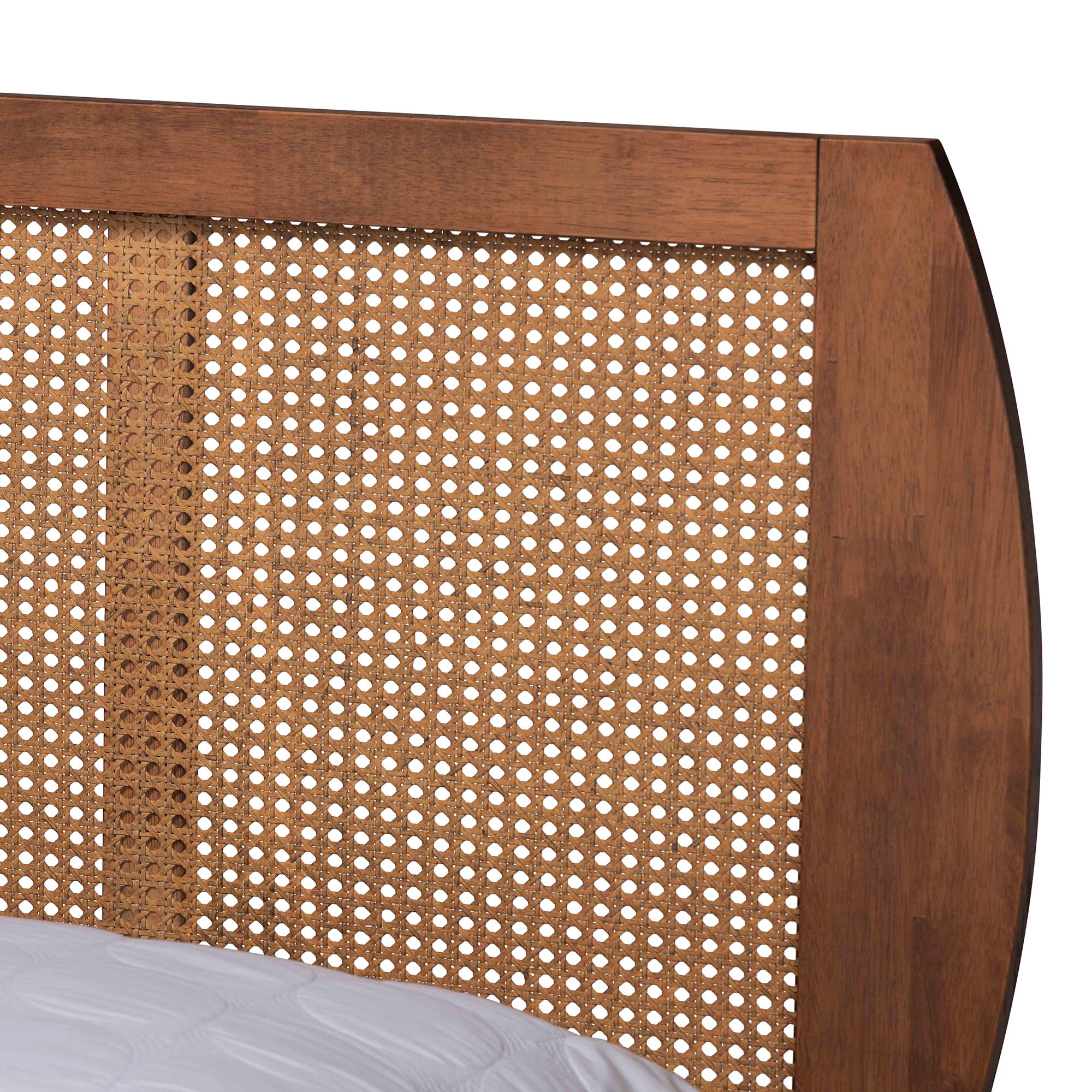 Baxton Studio Asami Mid-Century Modern Walnut Brown Finished Wood and Woven Rattan King Size 4-Piece Bedroom Set
