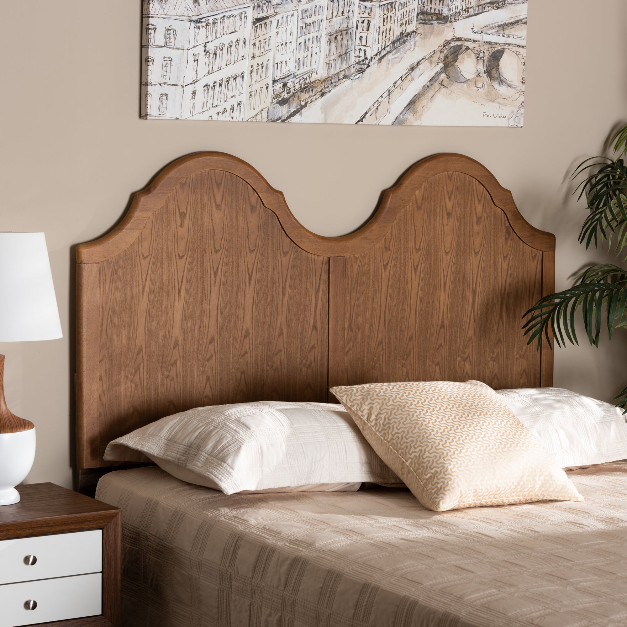 Baxton Studio Tobin Vintage Classic and Traditional Ash Walnut Finished Wood King Size Arched Headboard