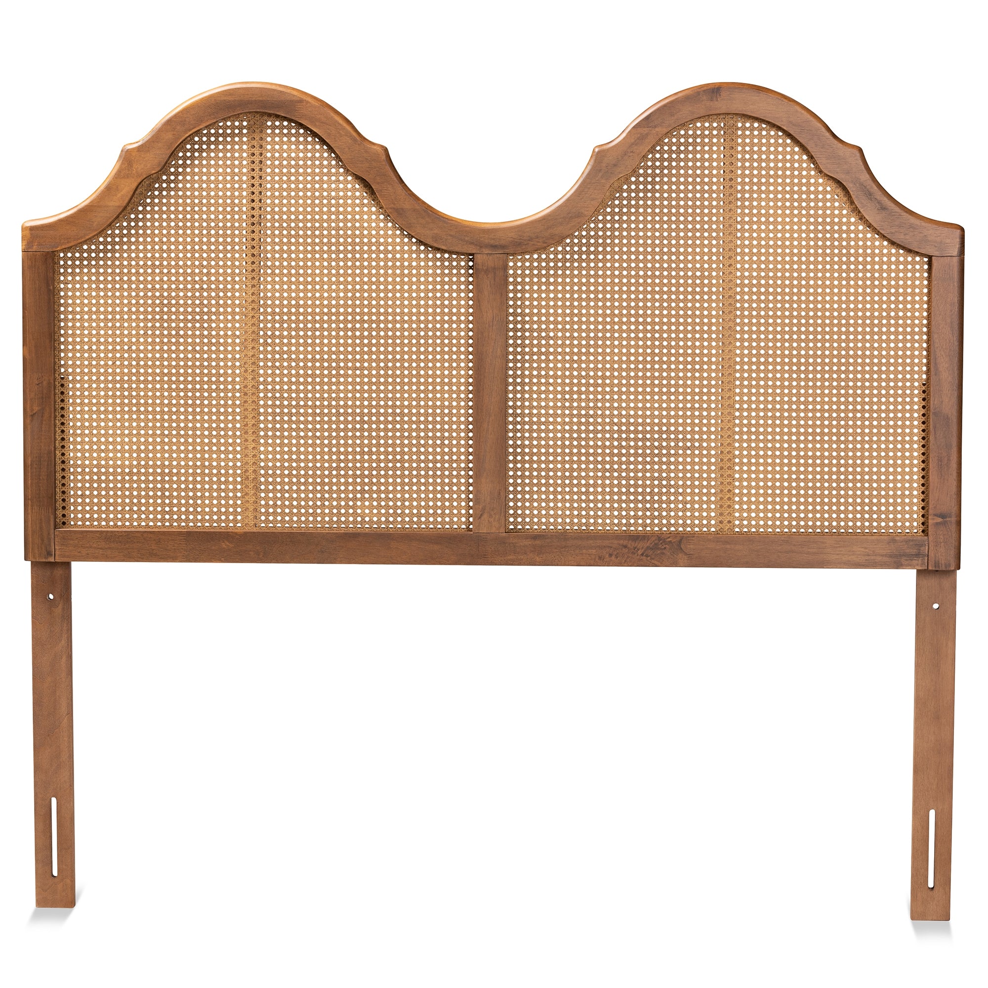 Baxton Studio Hazel Vintage Classic and Traditional Ash Walnut Finished Wood and Synthetic Rattan King Size Arched Headboard