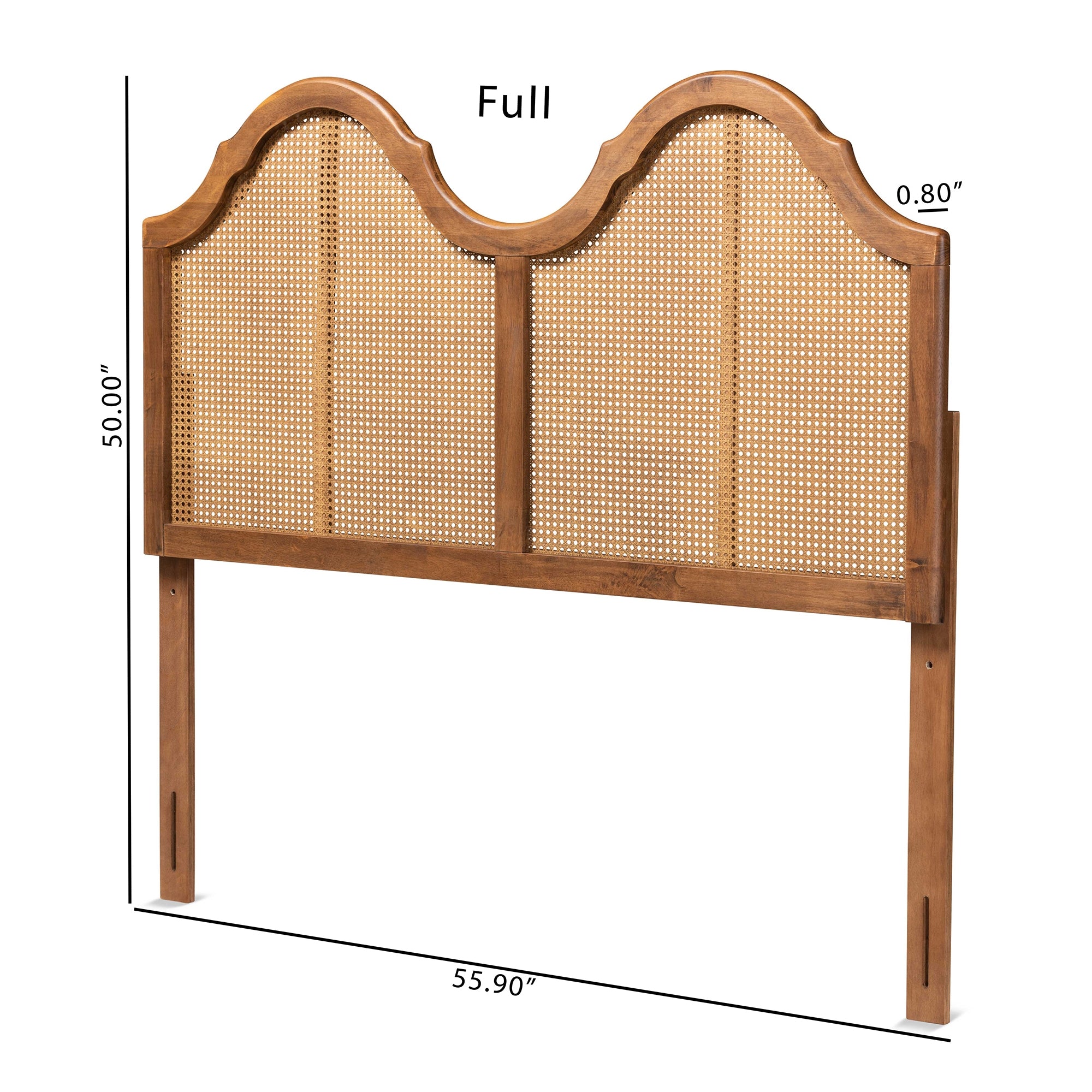 Baxton Studio Hazel Vintage Classic and Traditional Ash Walnut Finished Wood and Synthetic Rattan Full Size Arched Headboard