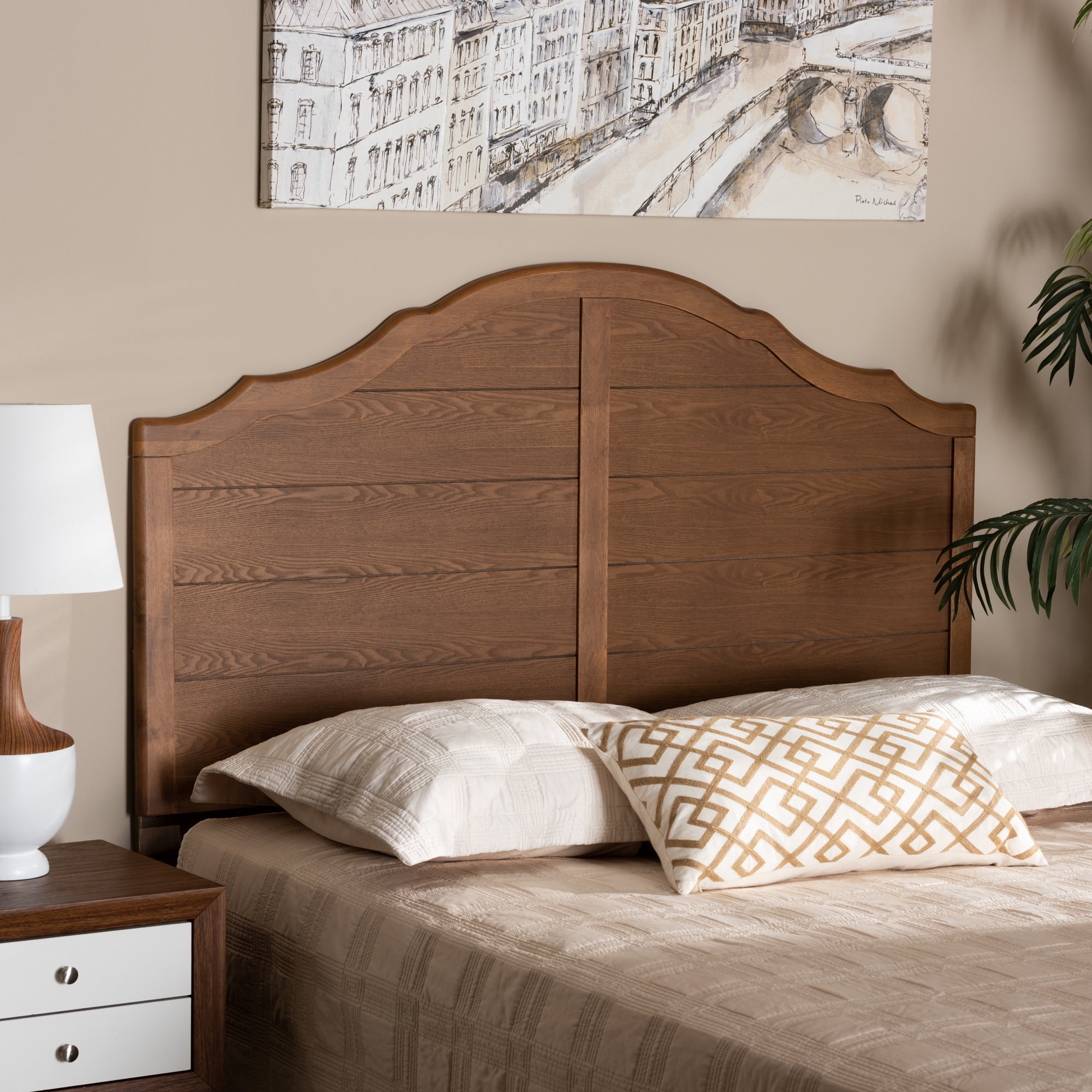 Baxton Studio Clive Vintage Traditional Farmhouse Ash Walnut Finished Wood Queen Size Headboard