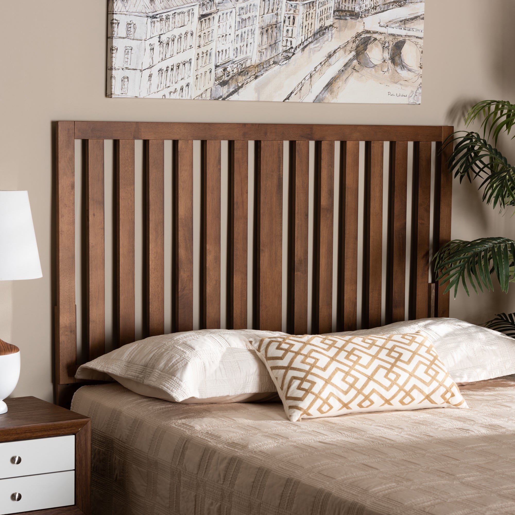 Baxton Studio Oren Modern and Transitional Ash Walnut Finished Wood Queen Size Headboard