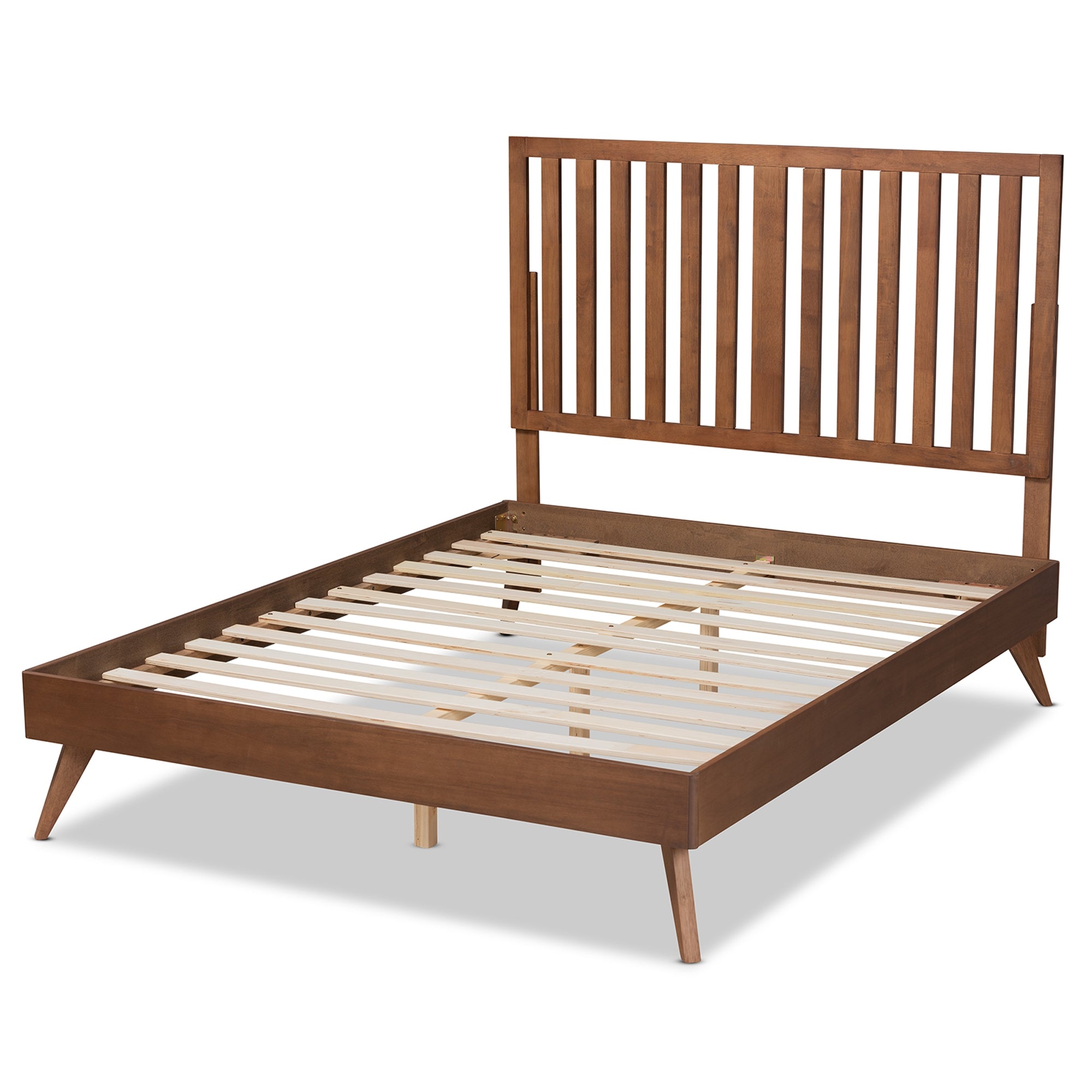 Baxton Studio Saki Mid-Century Modern Walnut Brown Finished Wood Queen Size Platform Bed