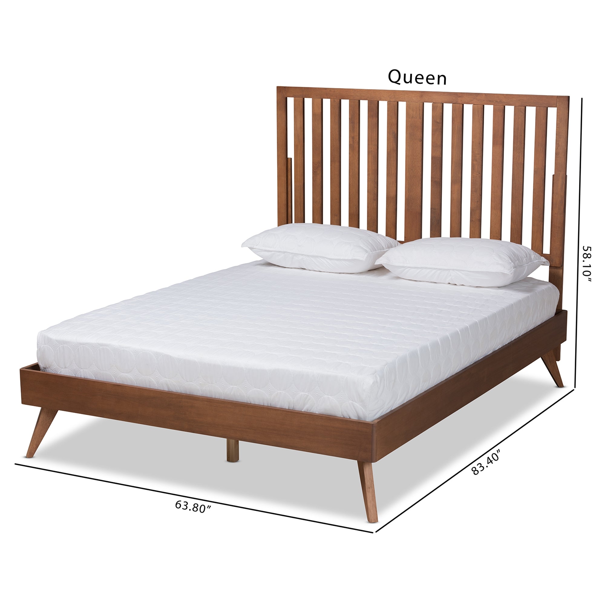 Baxton Studio Saki Mid-Century Modern Walnut Brown Finished Wood Queen Size Platform Bed