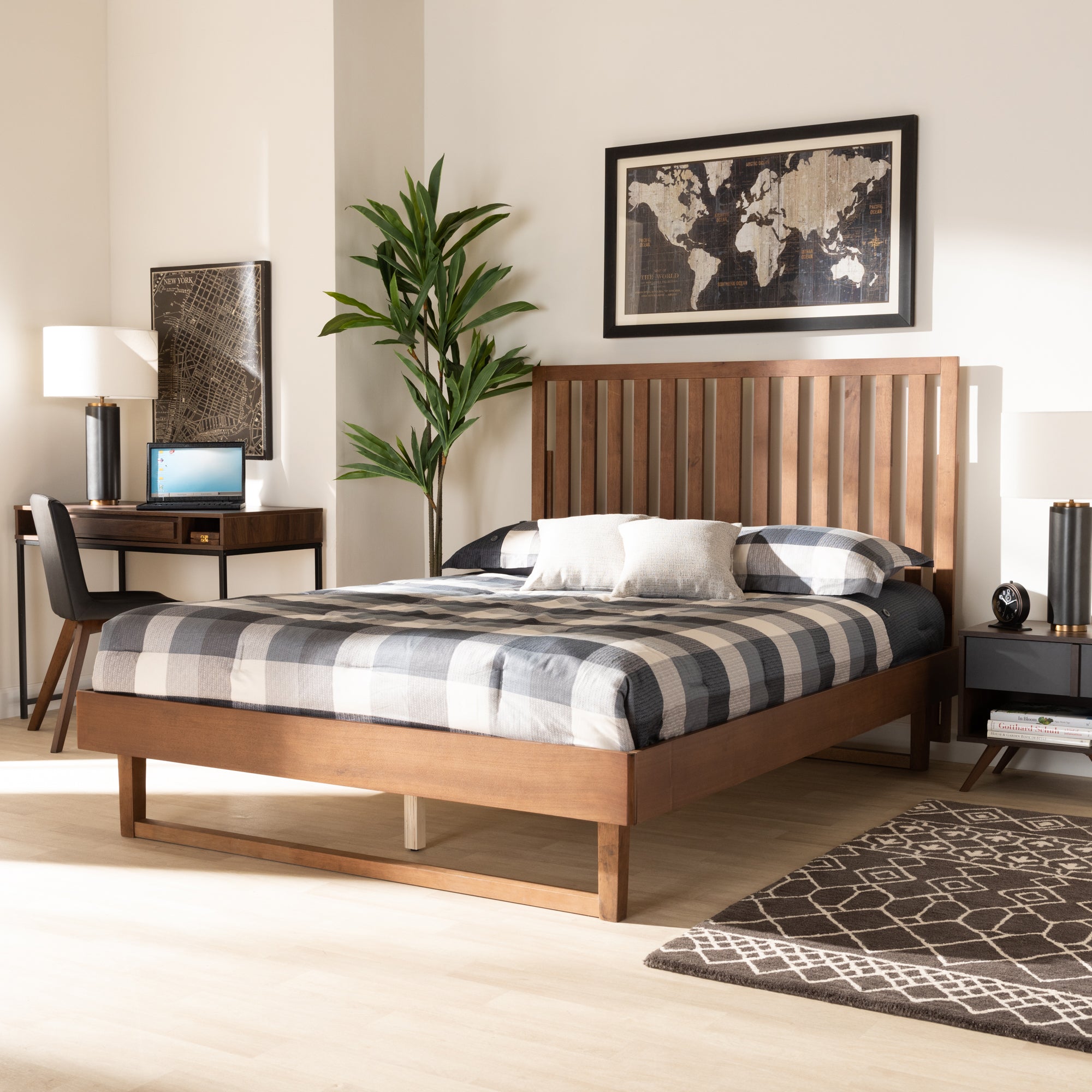 Baxton Studio Marin Modern and Contemporary Walnut Brown Finished Wood Queen Size Platform Bed