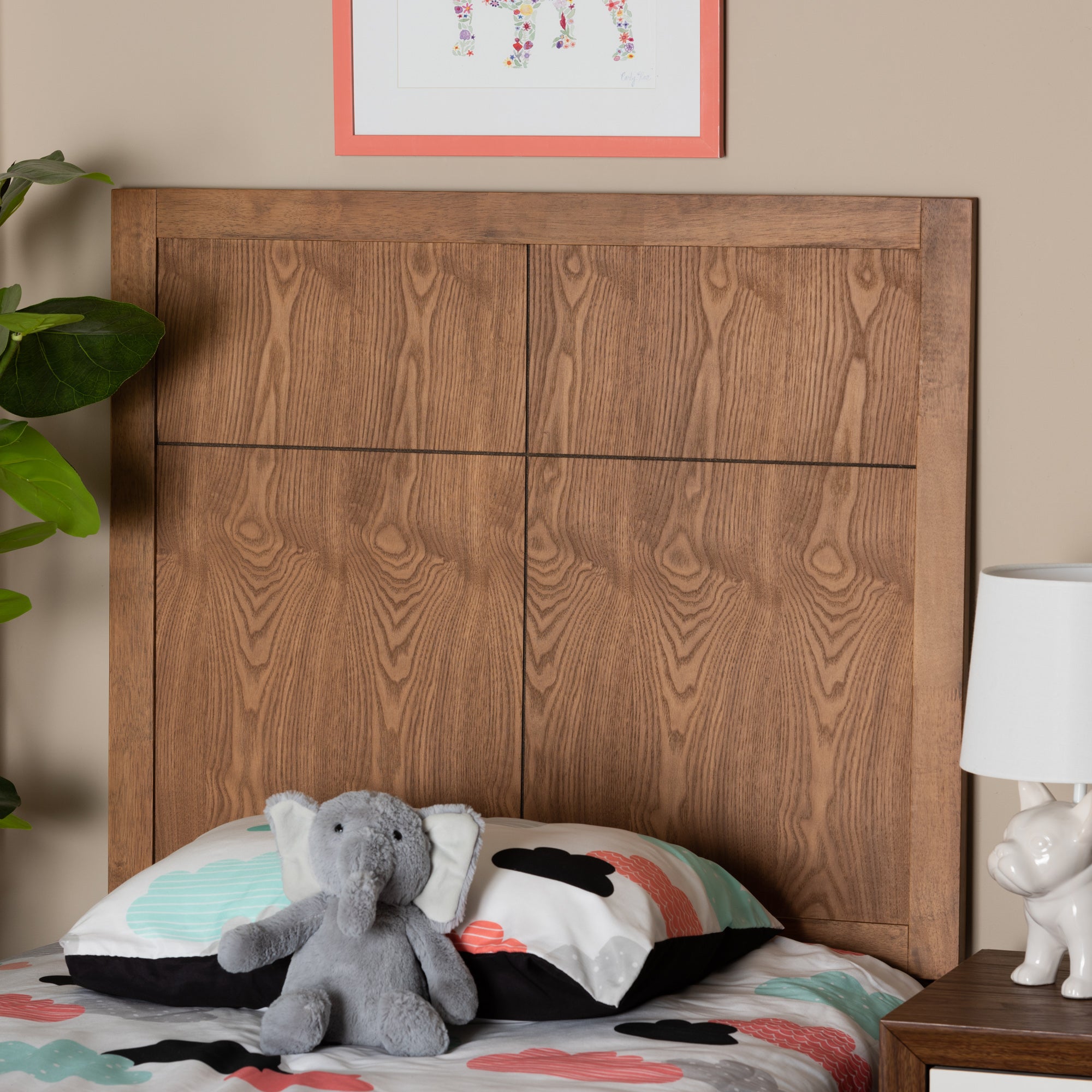 Baxton Studio Monroe Modern Transitional and Rustic Ash Walnut Finished Wood Twin Size Headboard